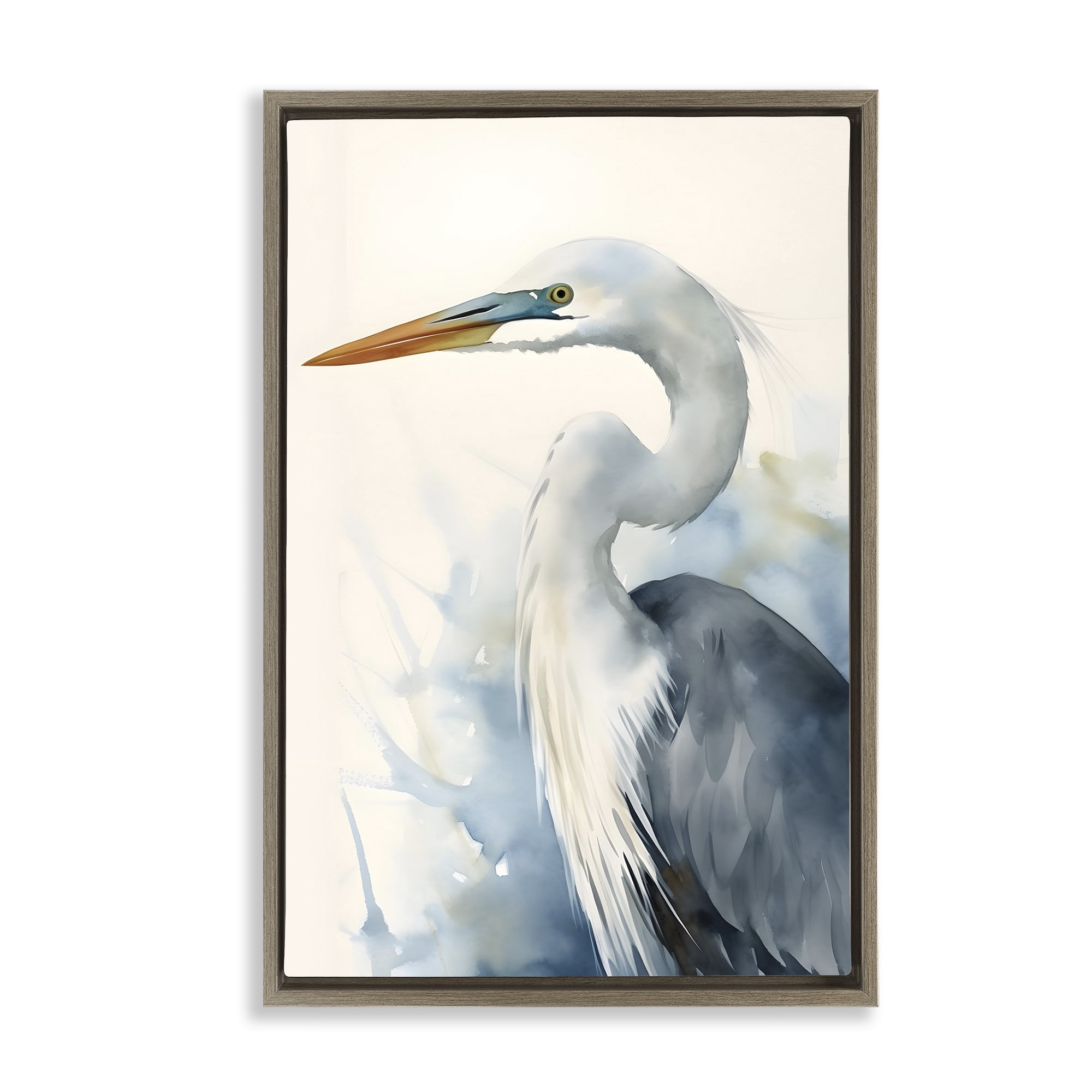 Stupell Industries Quiet Heron View Animals & Insects Painting Brown Floater Framed Canvas Art Print Wall Art, 21 x 31