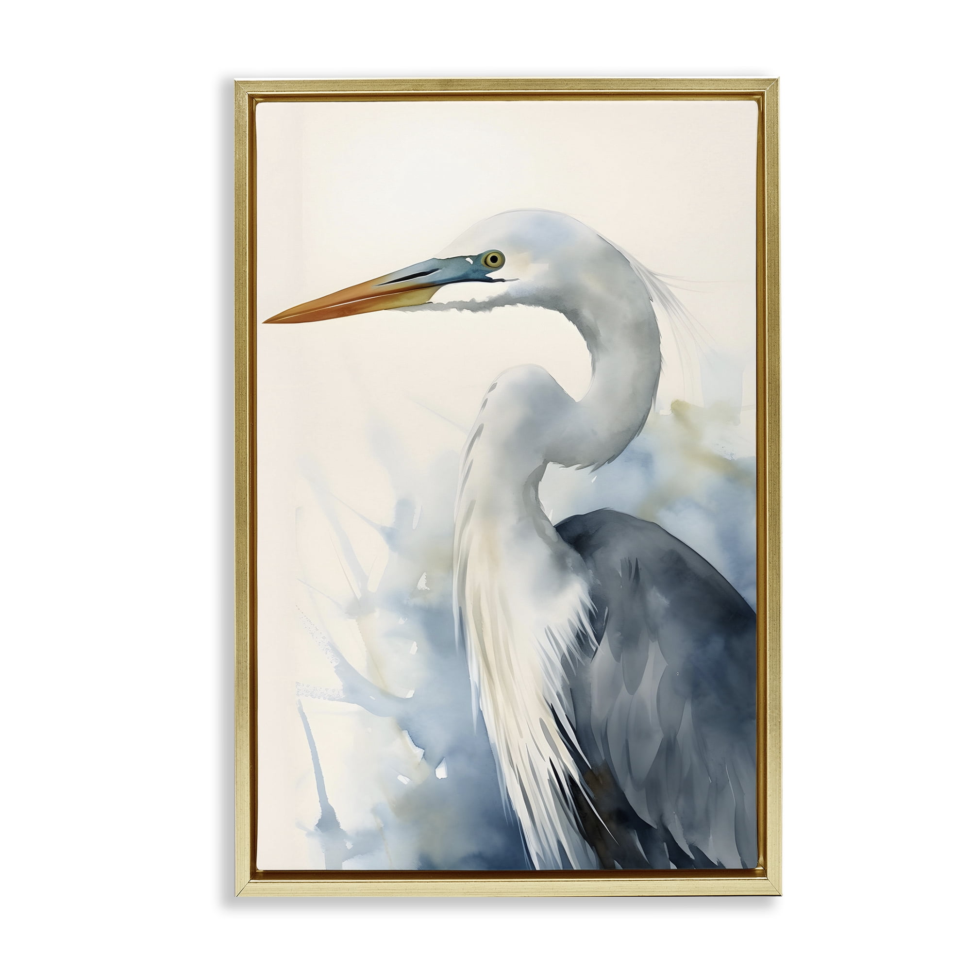 Stupell Industries Quiet Heron View Animals & Insects Painting Gold Floater Framed Canvas Art Print Wall Art, 21 x 31