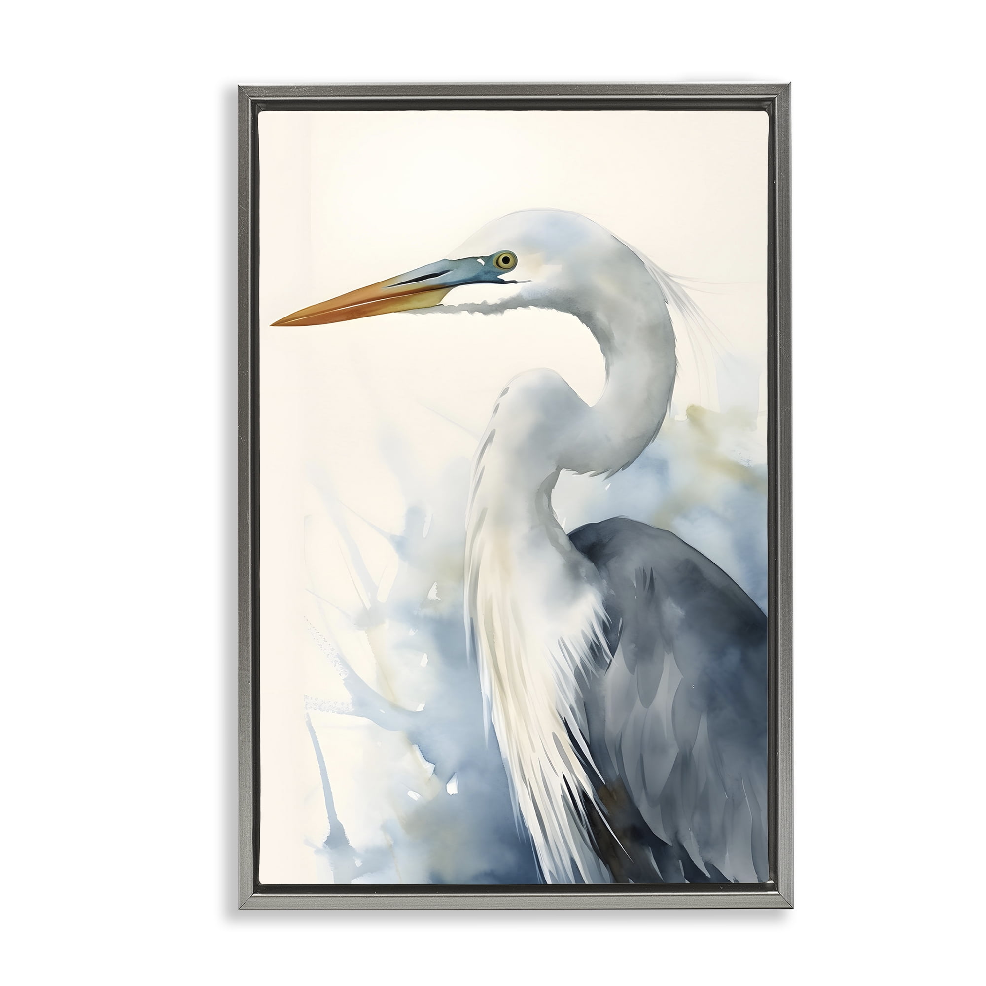 Stupell Industries Quiet Heron View Animals & Insects Painting Gray Floater Framed Canvas Art Print Wall Art, 21 x 31