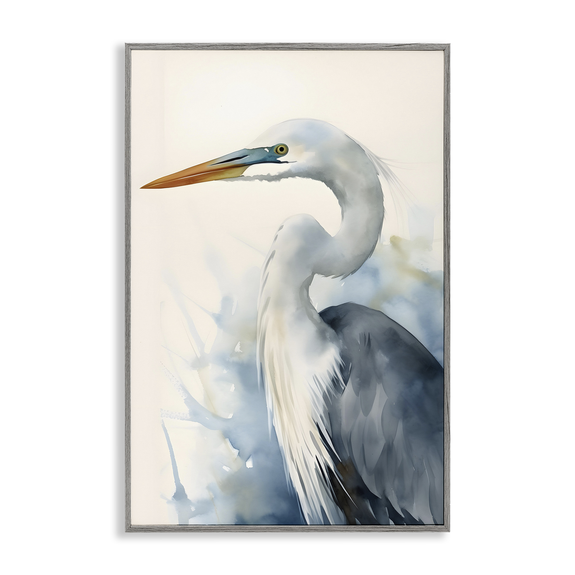 Stupell Industries Quiet Heron View Animals & Insects Painting Gray Framed Art Print Wall Art, 12 x 18