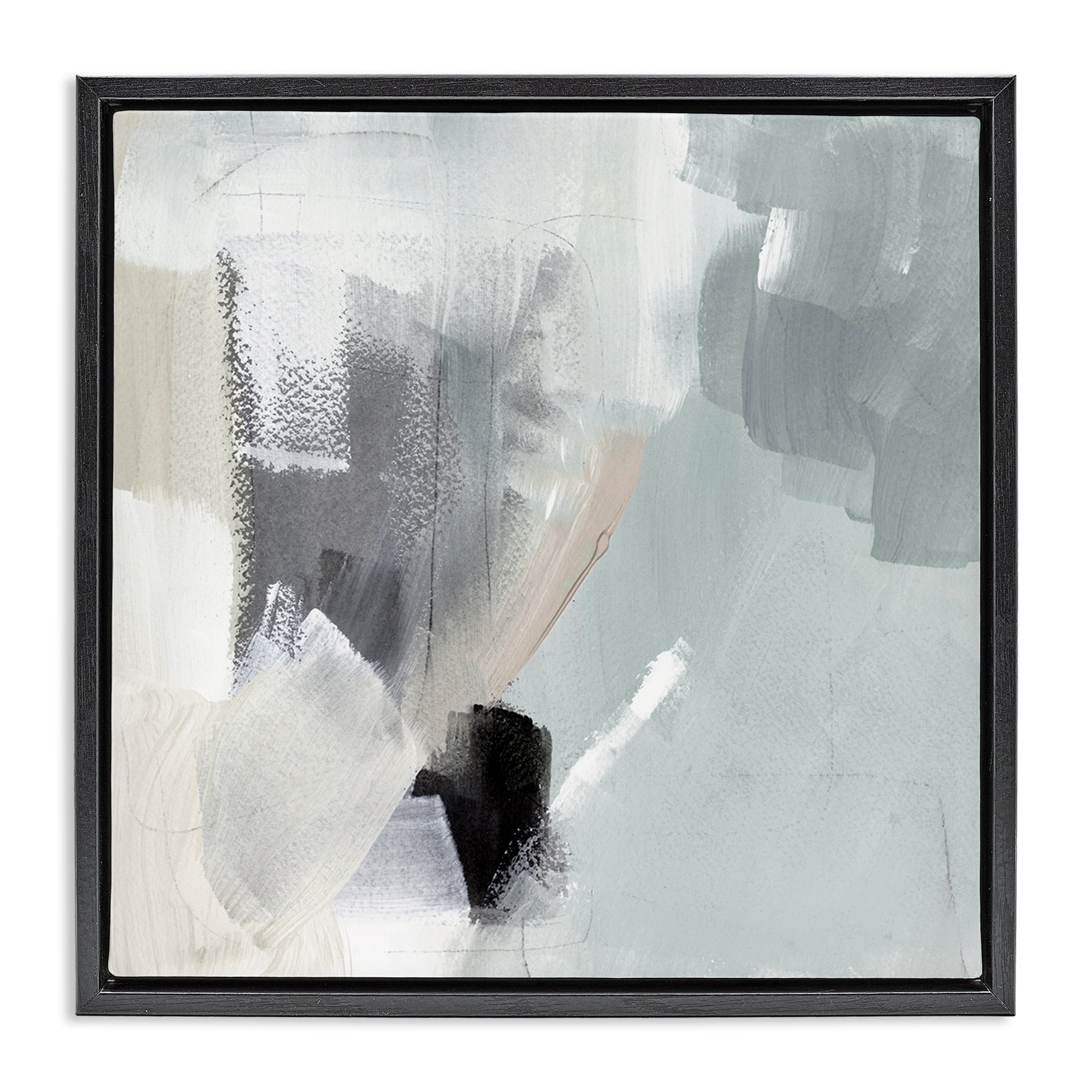 Stupell Industries Quiet In Grays Abstract Painting Black Floater Framed Canvas Art Print Wall Art, 25 x 25