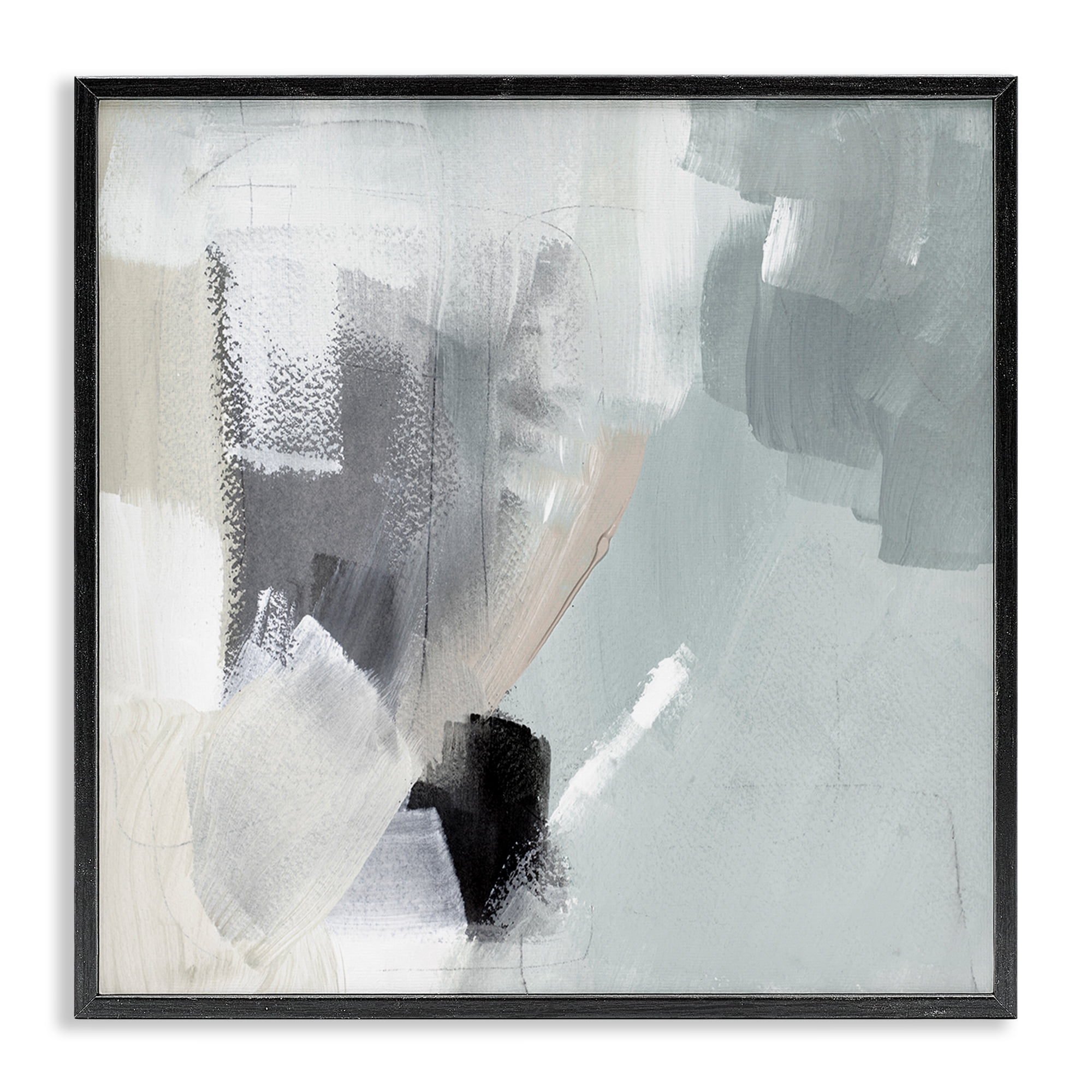 Stupell Industries Quiet In Grays Abstract Painting Black Framed Art Print Wall Art, 24 x 24