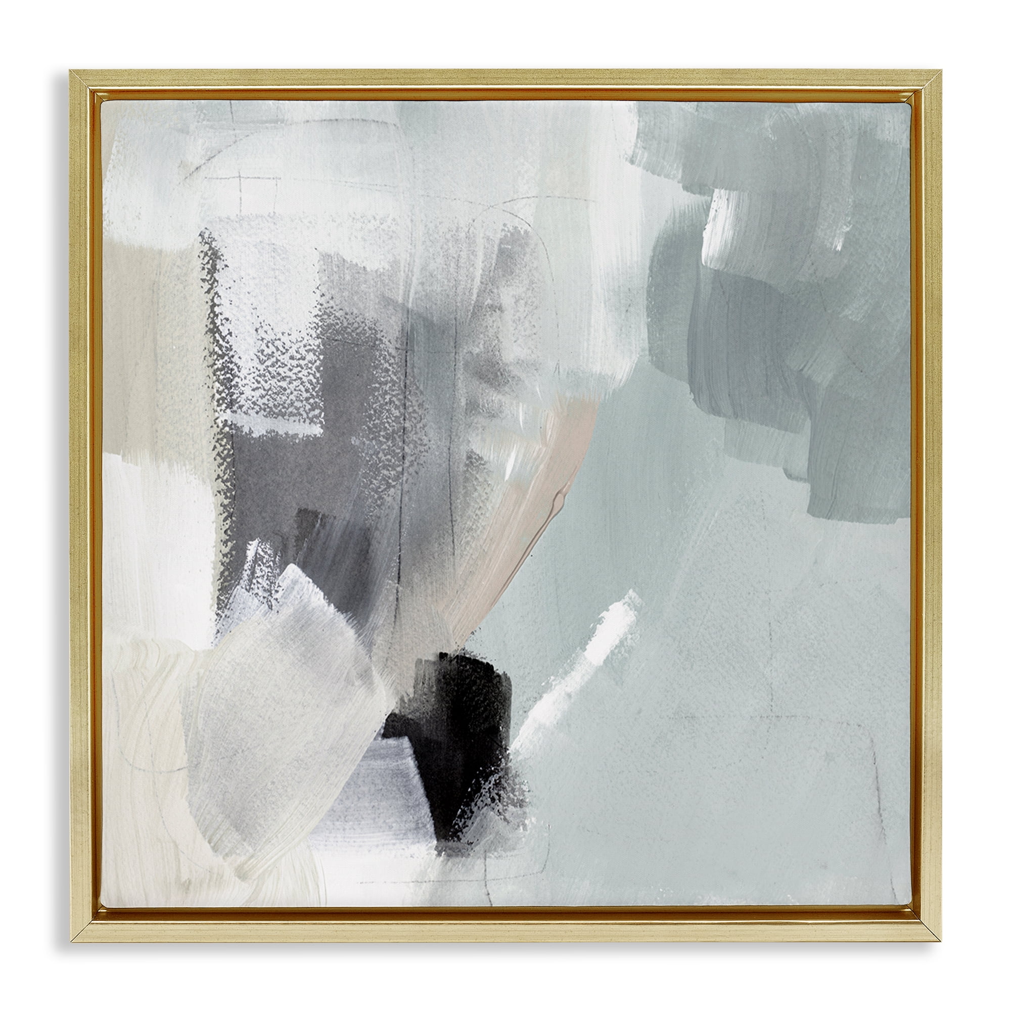 Stupell Industries Quiet In Grays Abstract Painting Gold Floater Framed Canvas Art Print Wall Art, 25 x 25