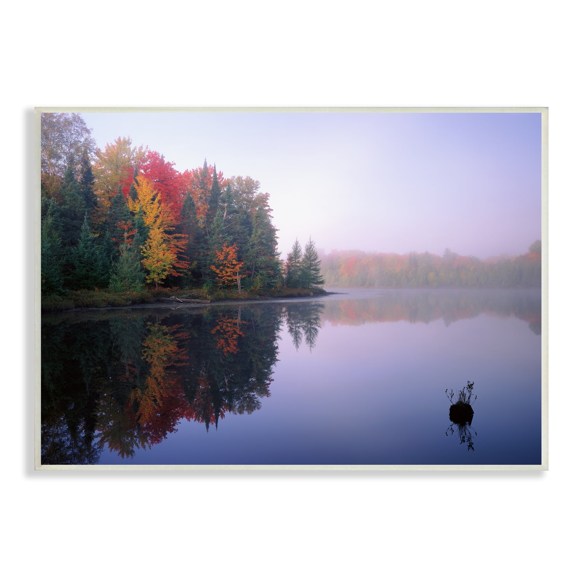 Stupell Industries Quiet Lakeside Red Foliage Trees Water Reflection Wood Wall Art, 15 x 10, Design by Jim Becia