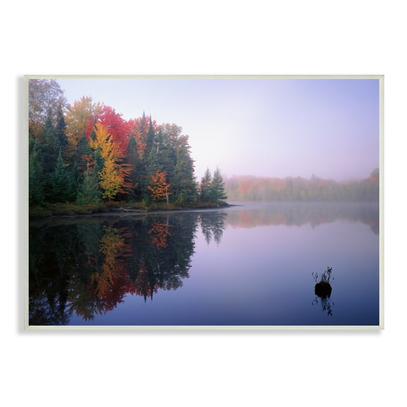 Stupell Industries Quiet Lakeside Red Foliage Trees Water Reflection Wood Wall Art, 19 x 13, Design by Jim Becia