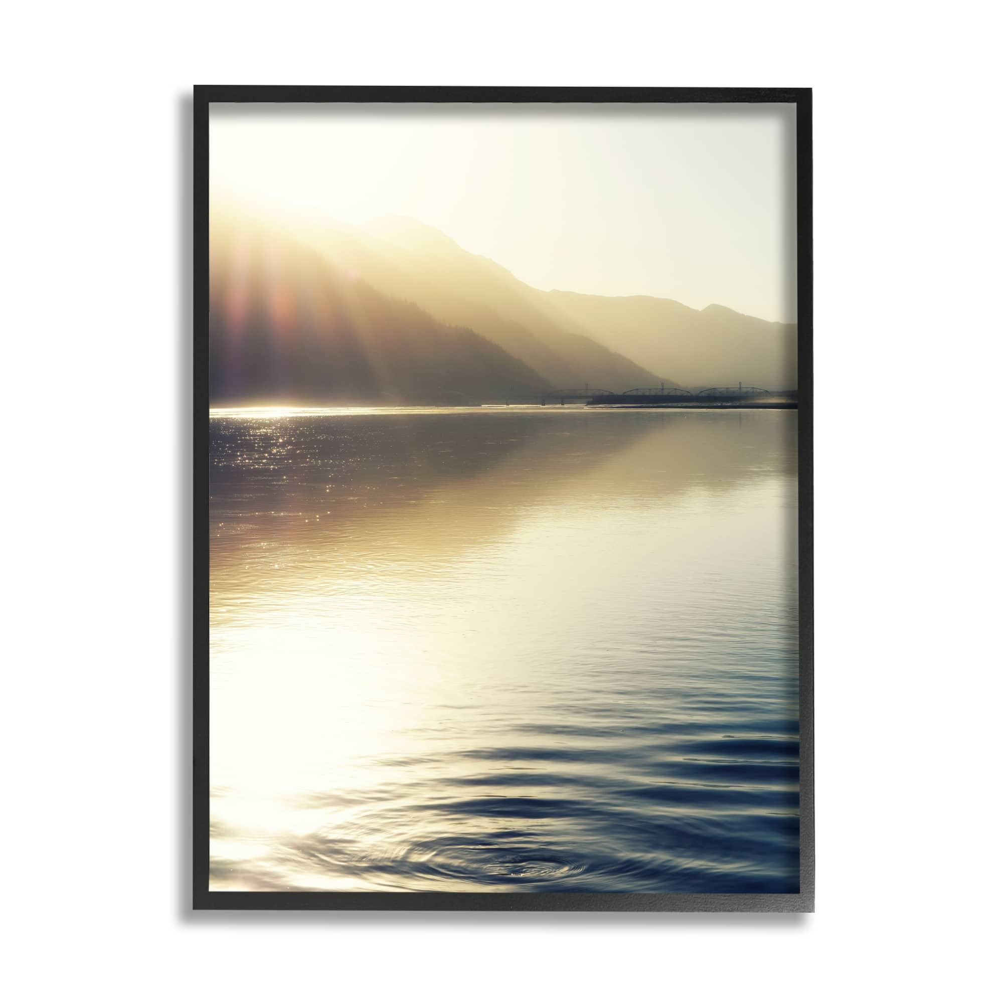 Stupell Industries Quiet Mountain Lake Water Ripples Sunrise Rays Photograph Black Framed Art Print Wall Art, Design by Savanah Plank
