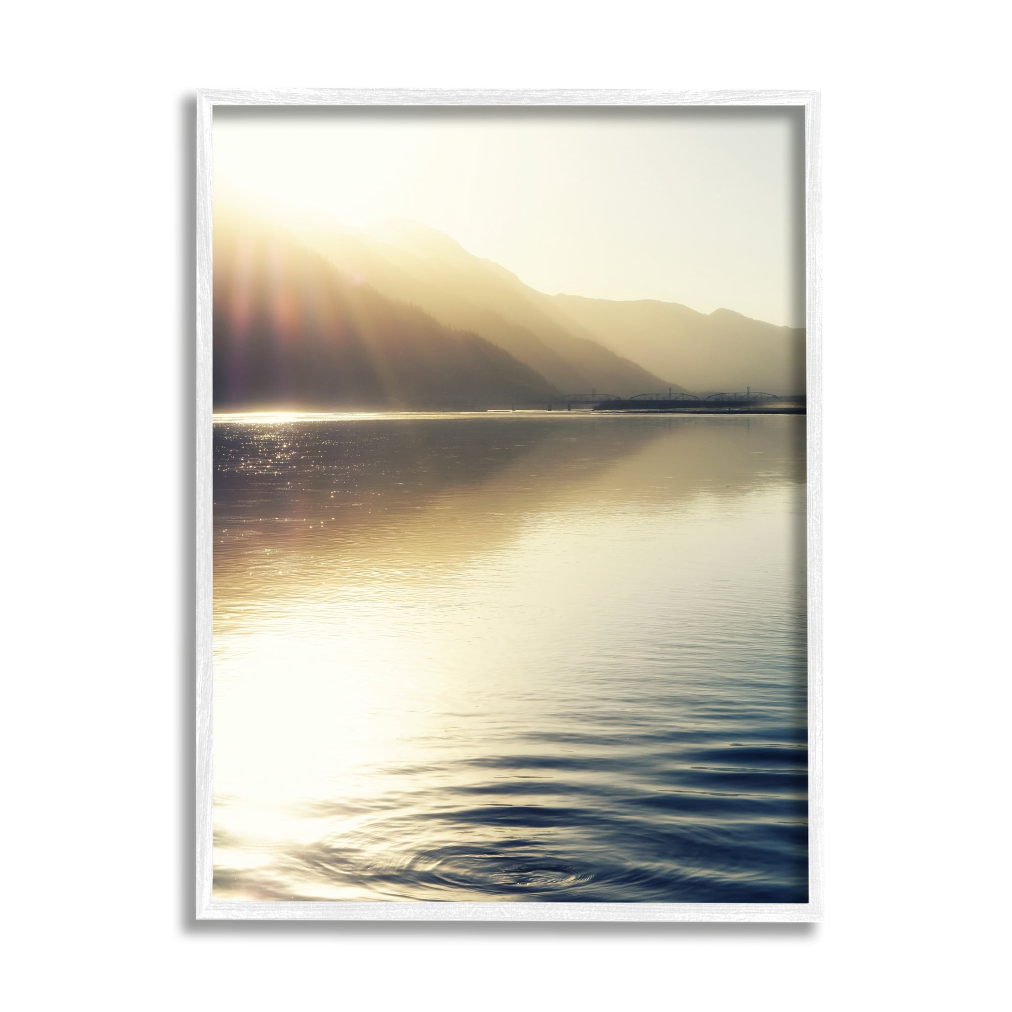 Stupell Industries Quiet Mountain Lake Water Ripples Sunrise Rays Photograph White Framed Art Print Wall Art, Design by Savanah Plank