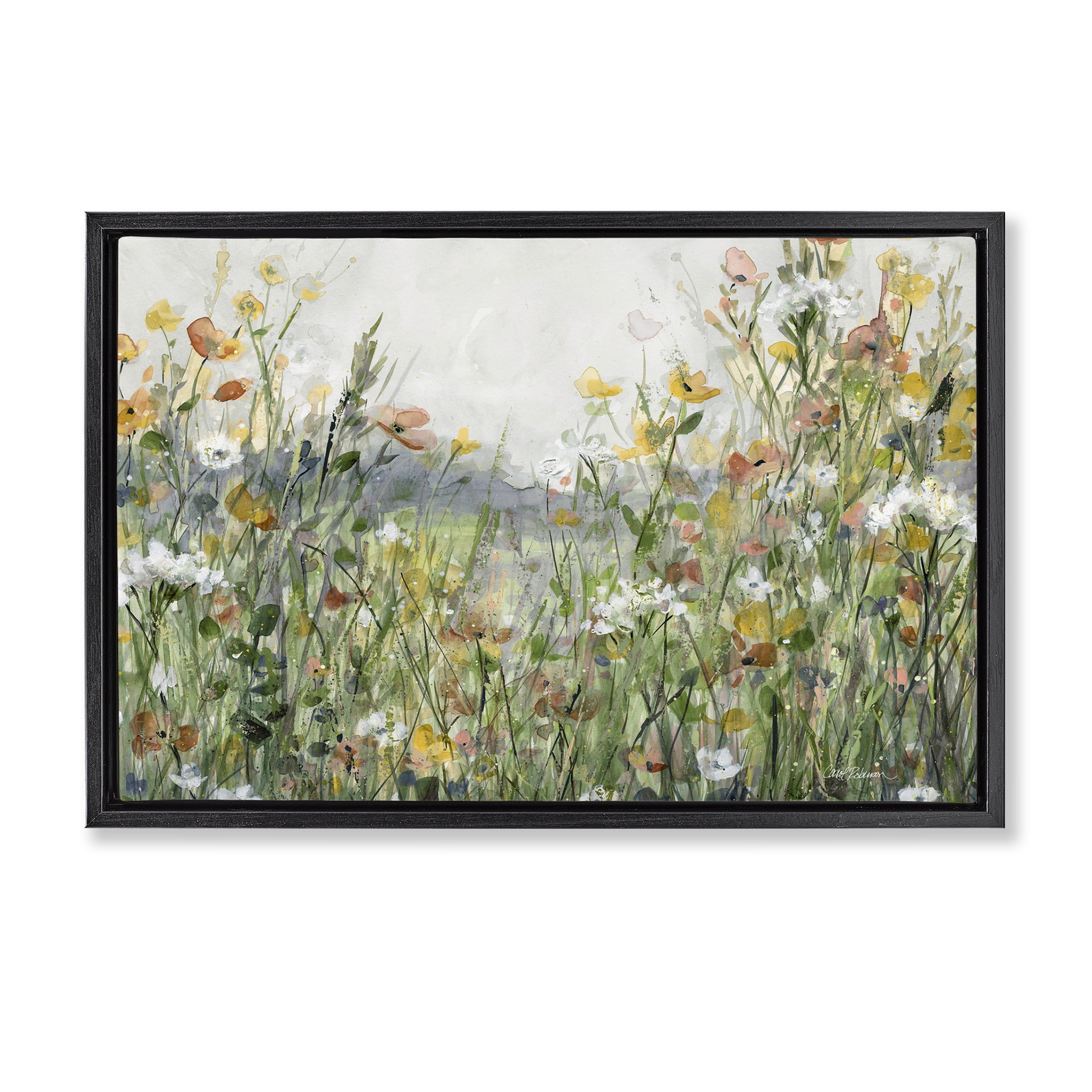 Stupell Industries Quiet Natural Meadow Landscape Painting Black Floater Framed Art Print Wall Art, 31 x 21
