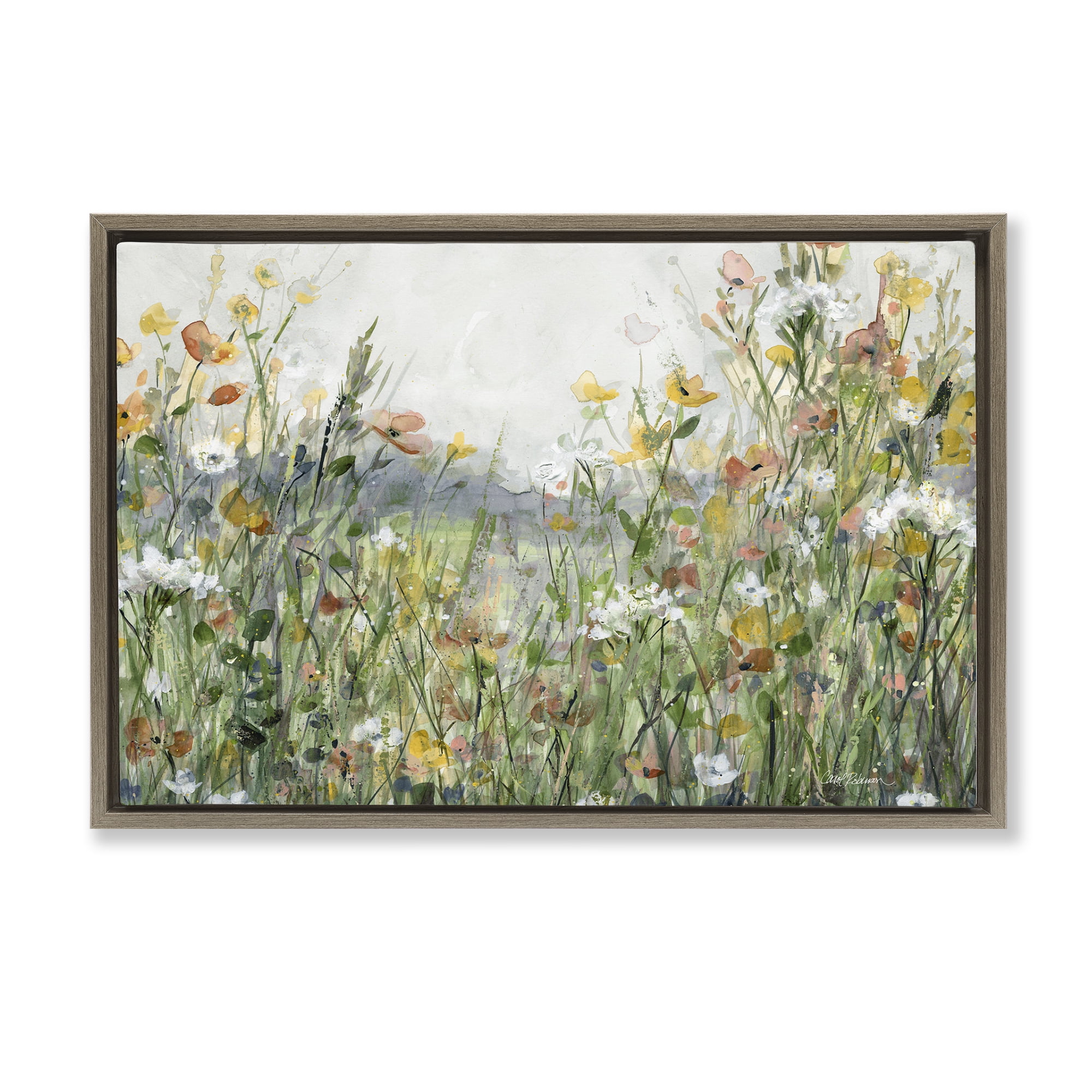Stupell Industries Quiet Natural Meadow Landscape Painting Brown Floater Framed Art Print Wall Art, 31 x 21