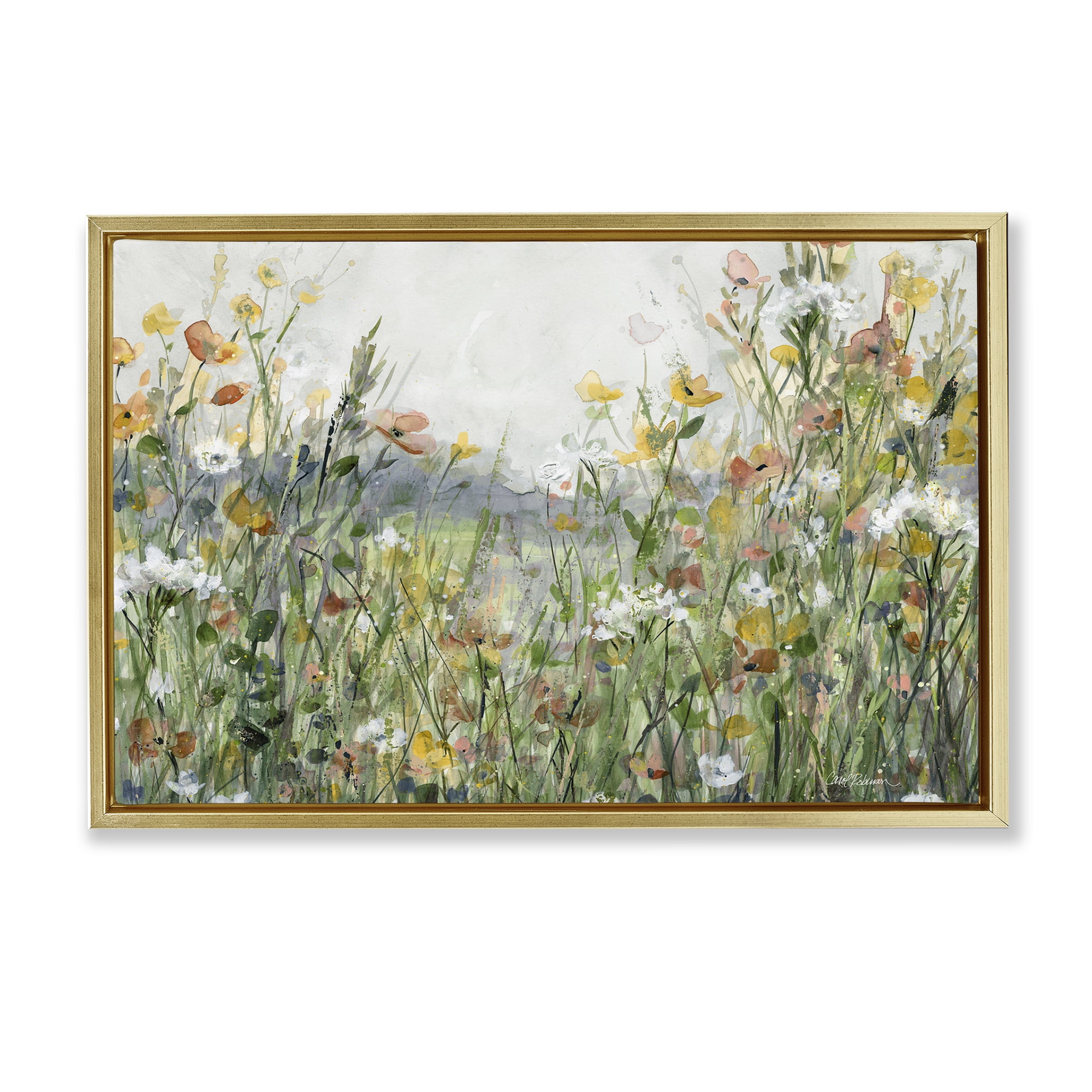 Stupell Industries Quiet Natural Meadow Landscape Painting Gold Floater Framed Art Print Wall Art, 25 x 17
