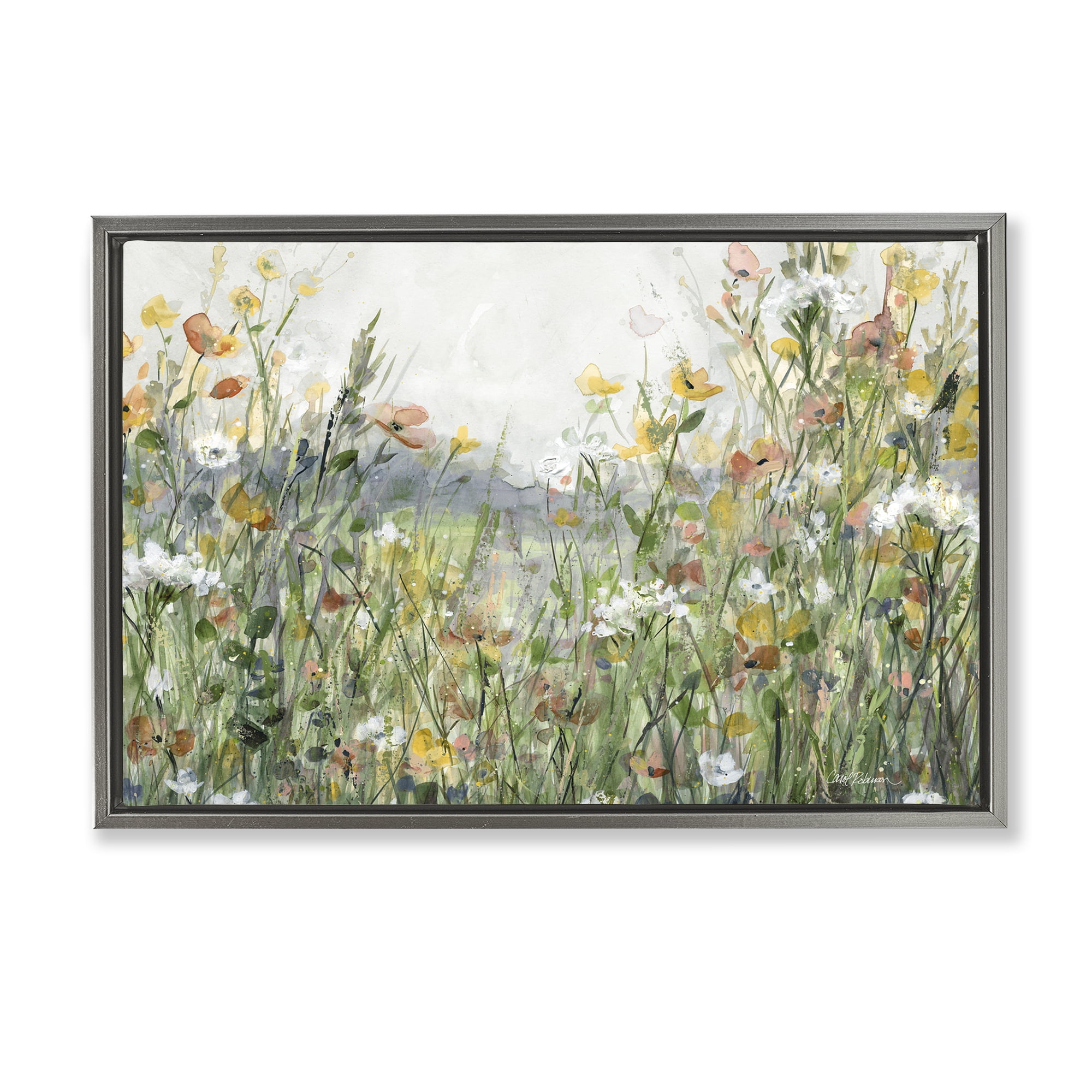 Stupell Industries Quiet Natural Meadow Landscape Painting Gray Floater Framed Art Print Wall Art, 25 x 17