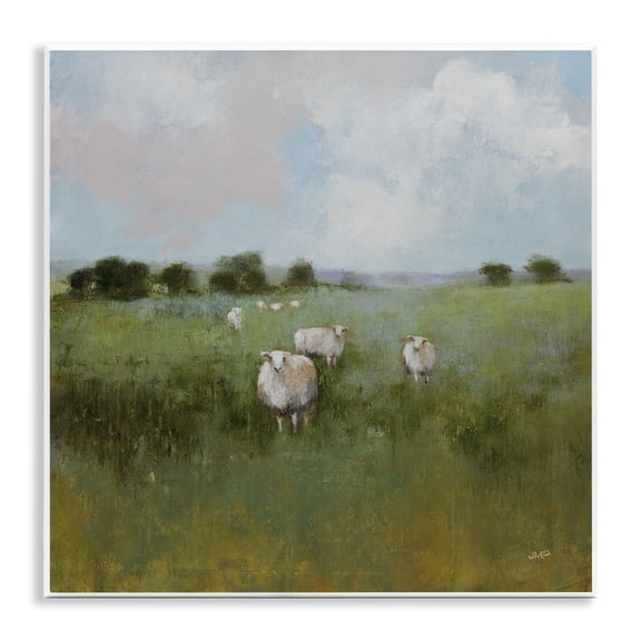 Stupell Industries Quiet Pasture with Sheep Landscape & Nature Painting Unframed Art Print Wall Art, 12 x 12