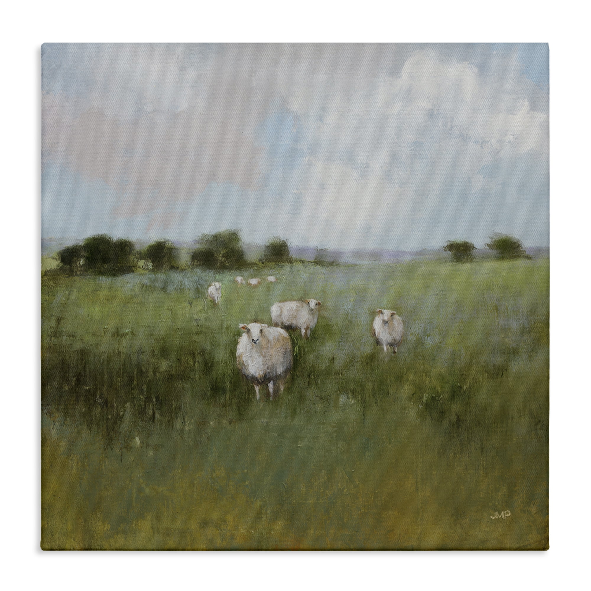 Stupell Industries Quiet Pasture with Sheep Landscape & Nature Painting Wrapped Canvas Art Print Wall Art, 30 x 30