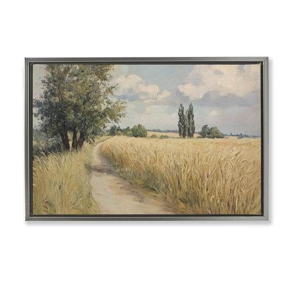 Stupell Industries Traditional Quiet Path Through Wheat Gray Floating Frame Canvas Art, 25 x 17, by Petals Prints Design