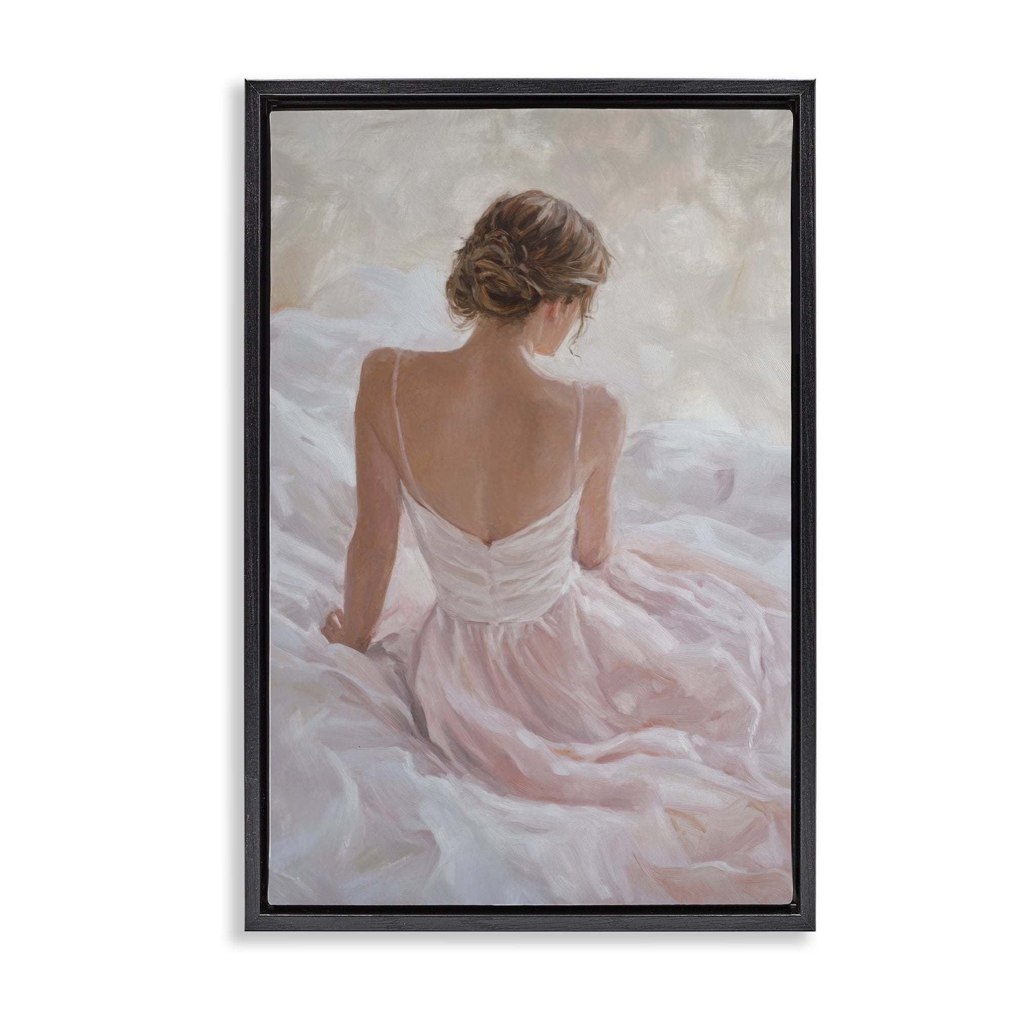 Stupell Industries Quiet Reflection in Pastel Pink Black Framed Floater Canvas Wall Art, design by Petal Prints Design