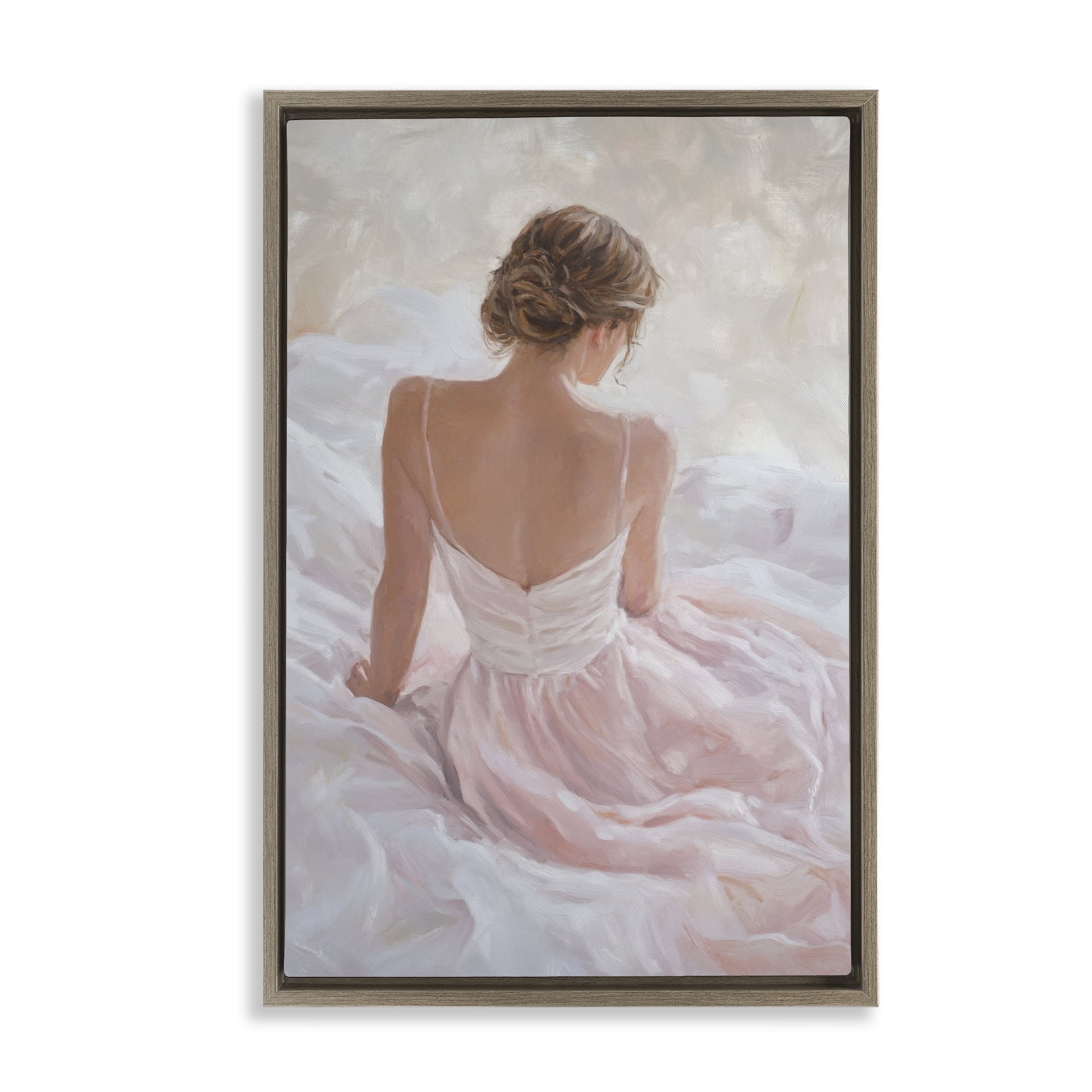 Stupell Industries Quiet Reflection in Pastel Pink Brown Framed Floater Canvas Wall Art, design by Petal Prints Design
