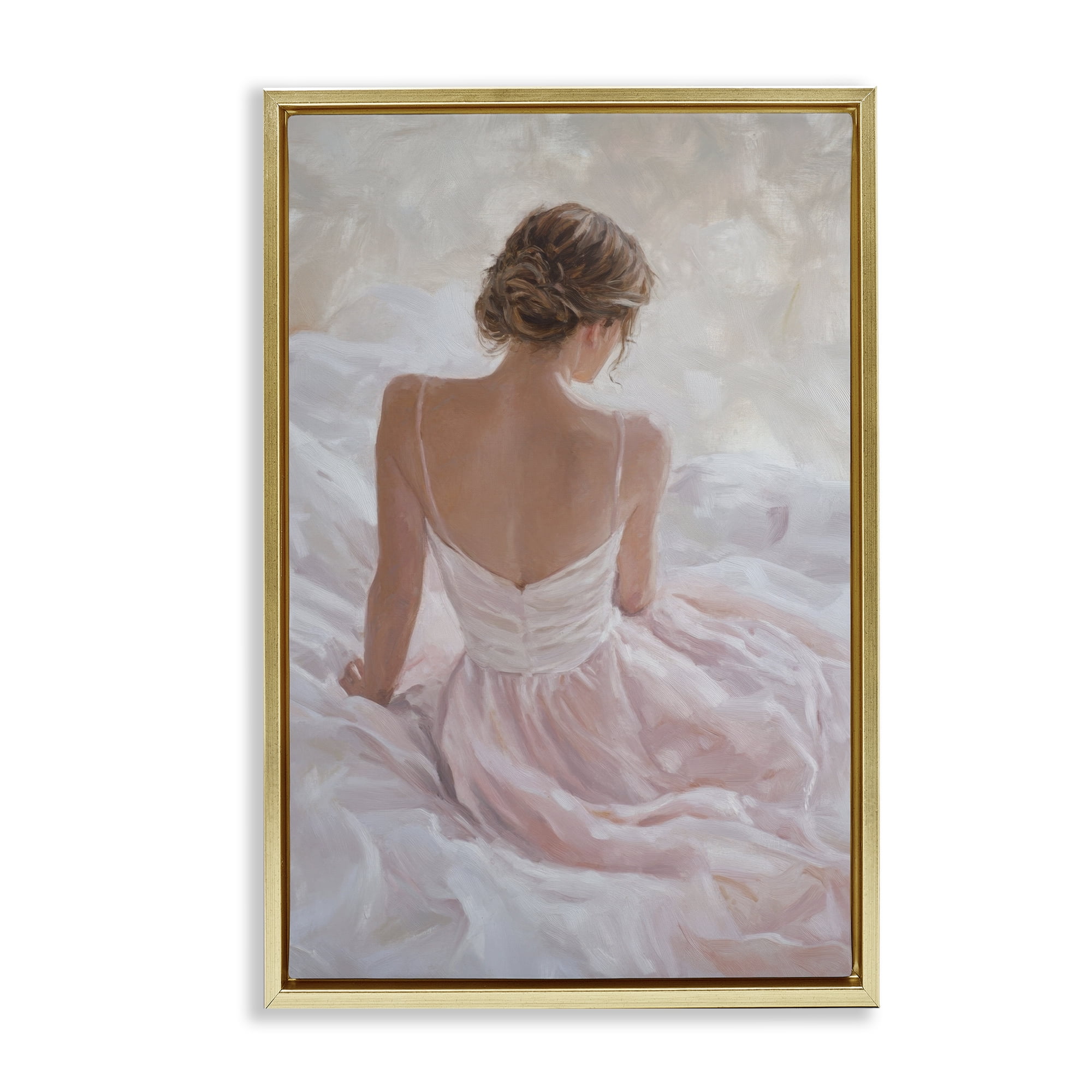 Stupell Industries Quiet Reflection in Pastel Pink Gold Framed Floater Canvas Wall Art, design by Petal Prints Design