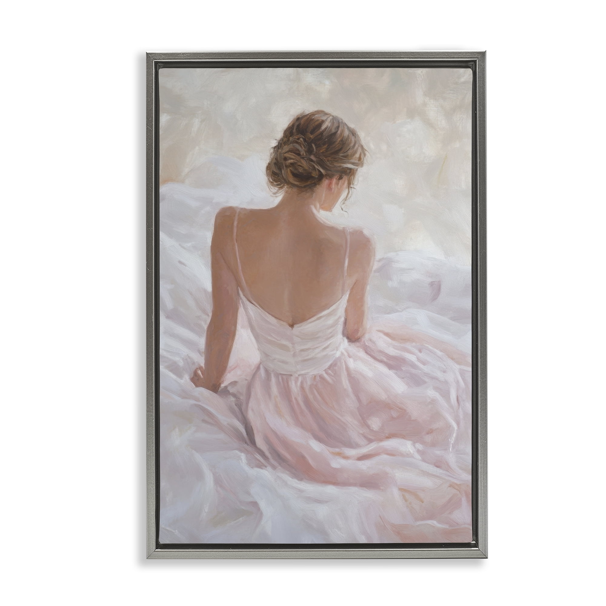 Stupell Industries Quiet Reflection in Pastel Pink Gray Framed Floater Canvas Wall Art, design by Petal Prints Design