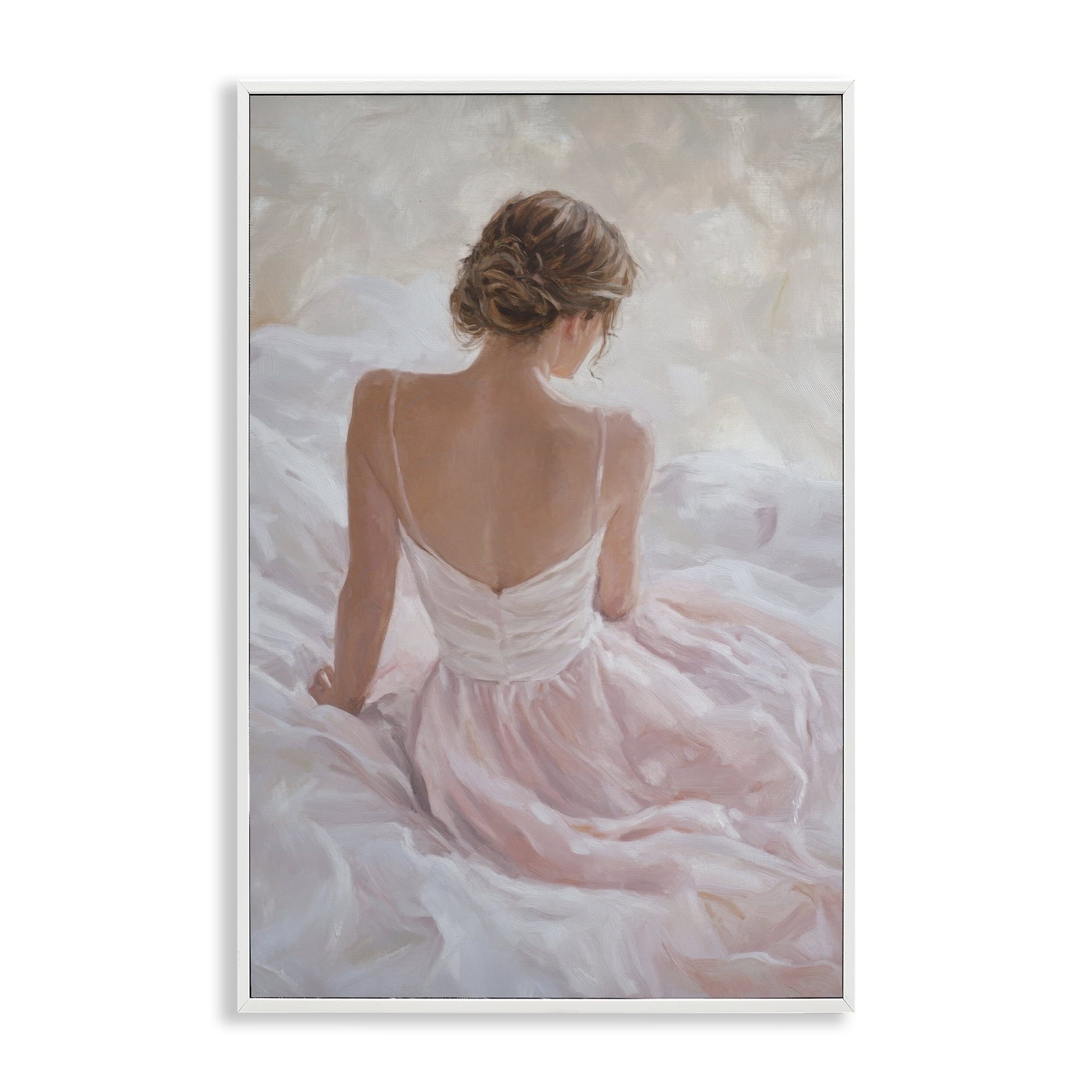 Stupell Industries Quiet Reflection in Pastel Pink White Framed Giclee Art, design by Petal Prints Design