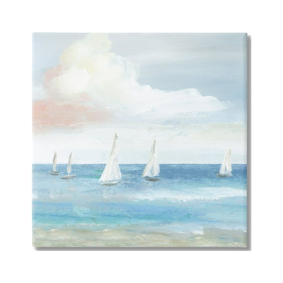 Stupell Industries Quiet Sailboats Ocean Water Waves Puffy Clouds Painting Gallery Wrapped Canvas Print Wall Art, Design by Nan