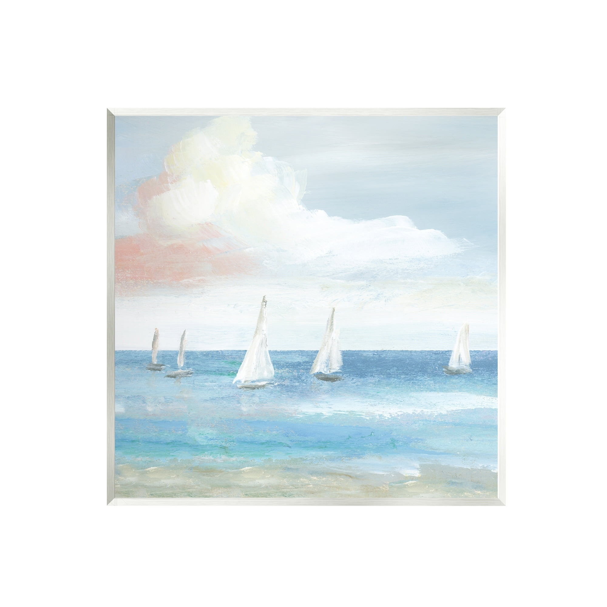 Stupell Industries Quiet Sailboats Ocean Water Waves Puffy Clouds Painting Unframed Art Print Wall Art, Design by Nan