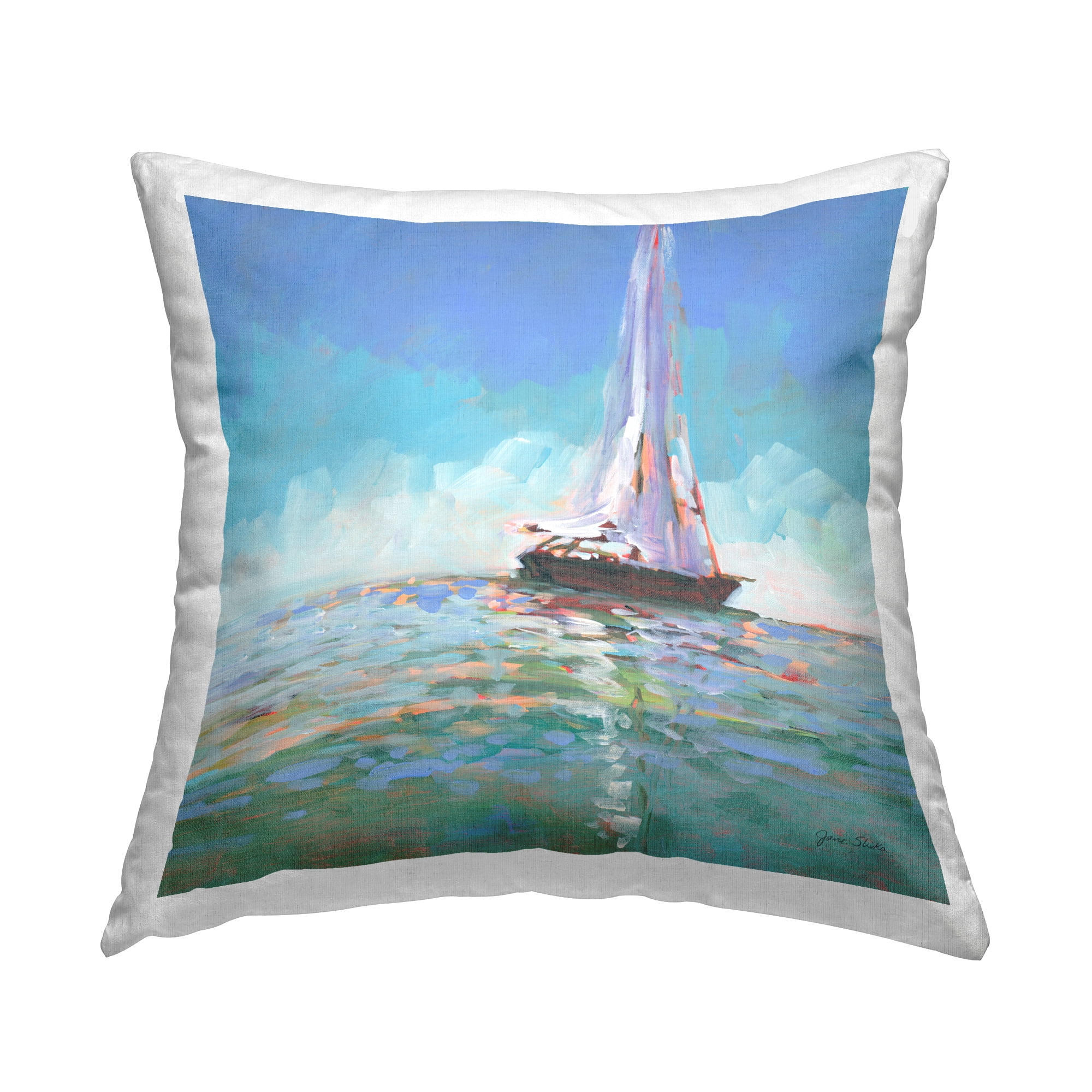 Stupell Industries Quiet Sailing Ocean Scenery Square Decorative Printed Throw Pillow, 18 x 18