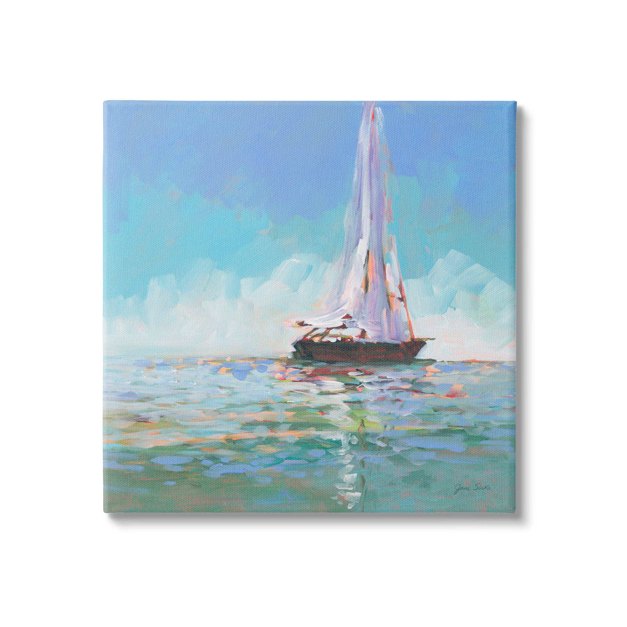 17" x 17" Blue and White Canvas Sailboat Wall Art