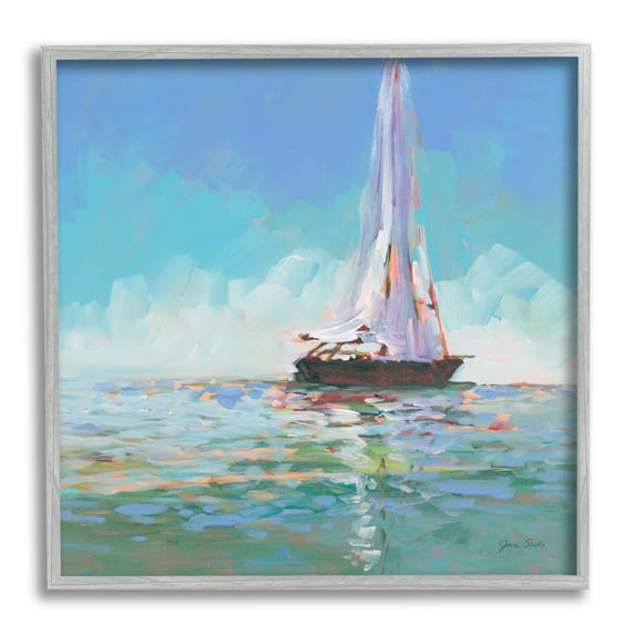 Stupell Industries Quiet Sailing Painting Transportation Painting Gray Framed Art Print Wall Art, 17 x 17