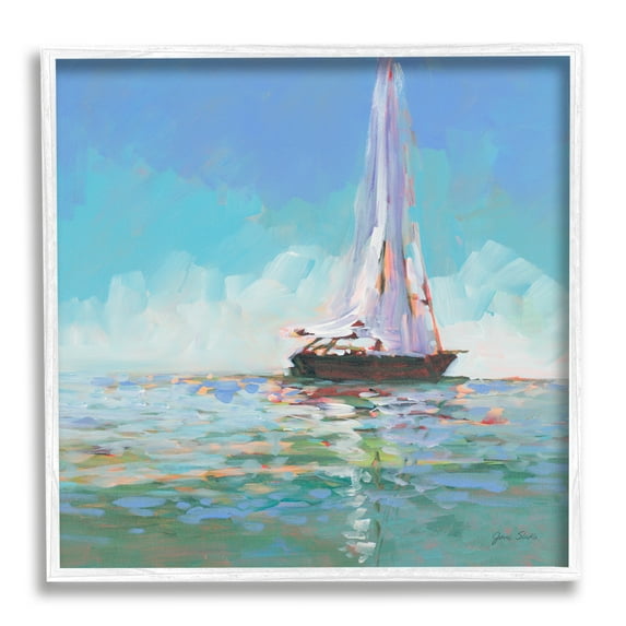 Stupell Industries Quiet Sailing Painting Transportation Painting White Framed Art Print Wall Art, 12 x 12
