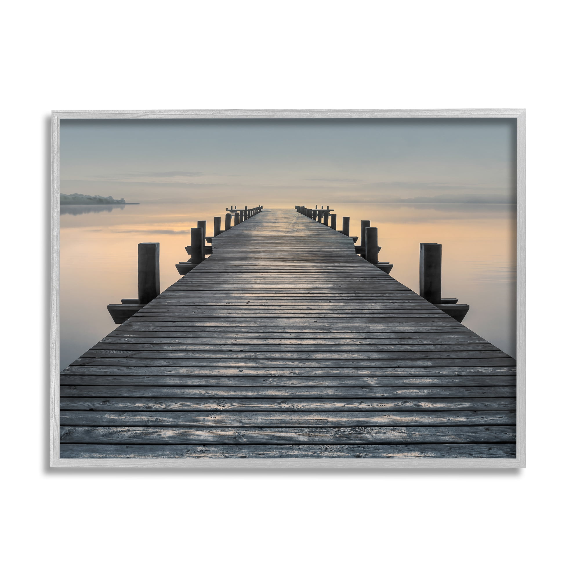 Stupell Industries Quiet Serene Dock Pier Foggy Morning Sunrise Scenery Photography Gray Framed Art Print Wall Art, 30x24, by Mike Calascibetta
