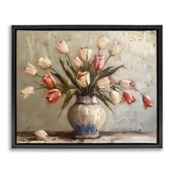 Stupell Industries Quiet Spring Tulips Floral Painting Black Floater Framed Canvas Art Print Wall Art, 25 x 31