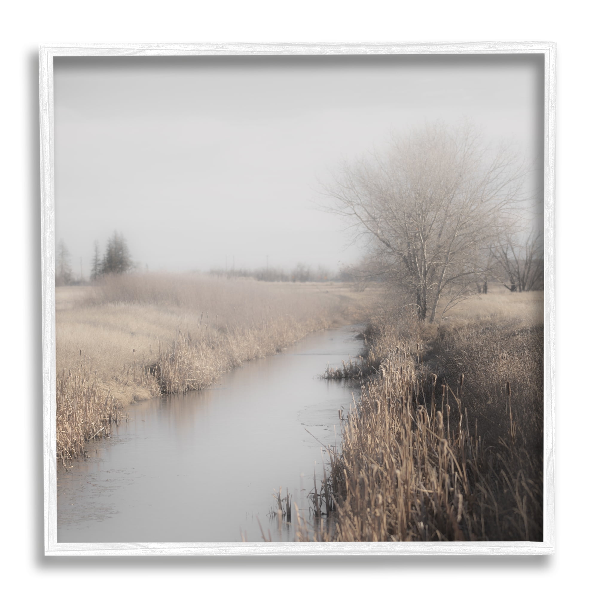 Stupell Industries Quiet Stream Rural Grassland Landscape Photography White Framed Art Print Wall Art