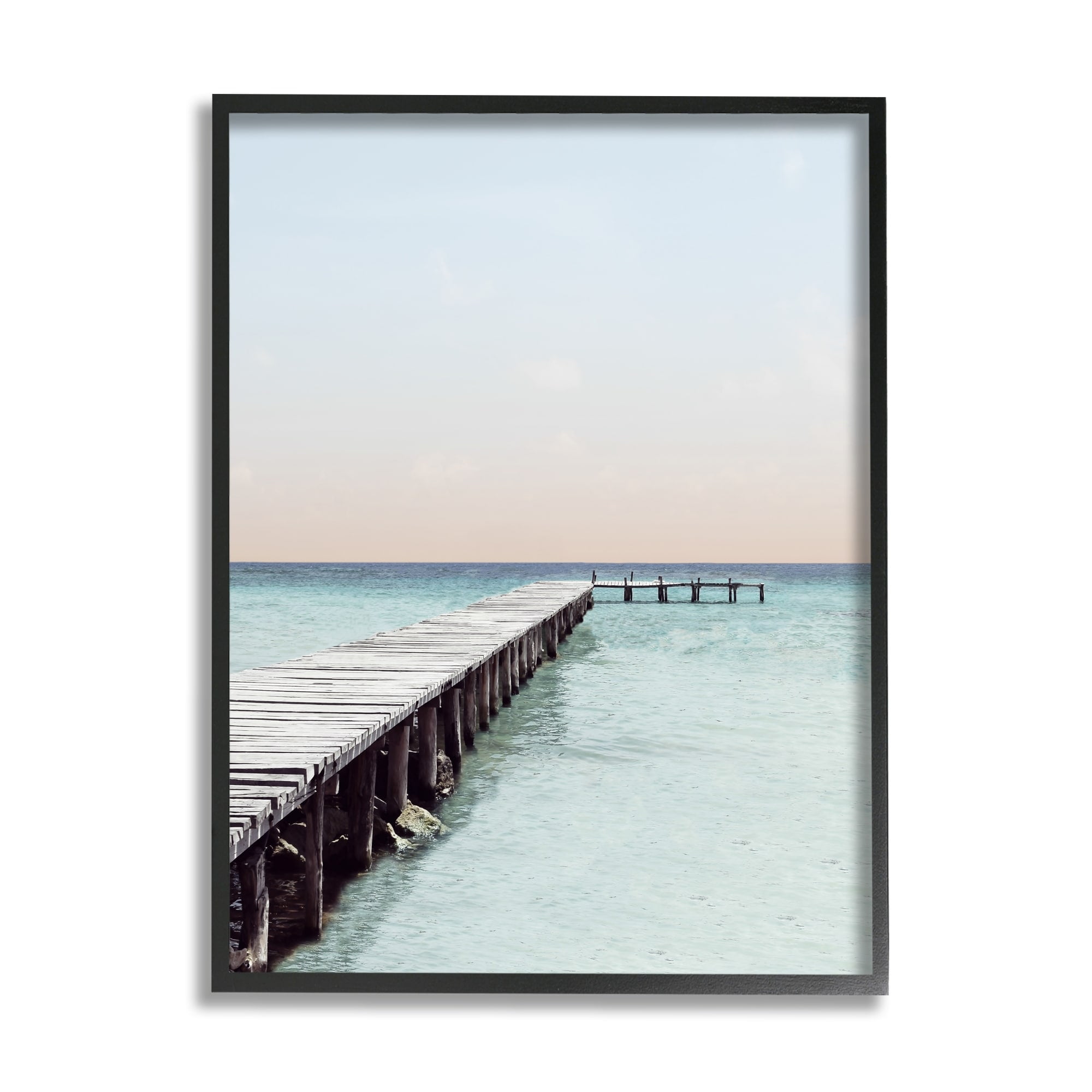 Stupell Industries Quiet Sunrise Sunset Dock Pier Soothing Ocean Scene Photography Black Framed Art Print Wall Art, 11x14, by Natalie Carpentieri