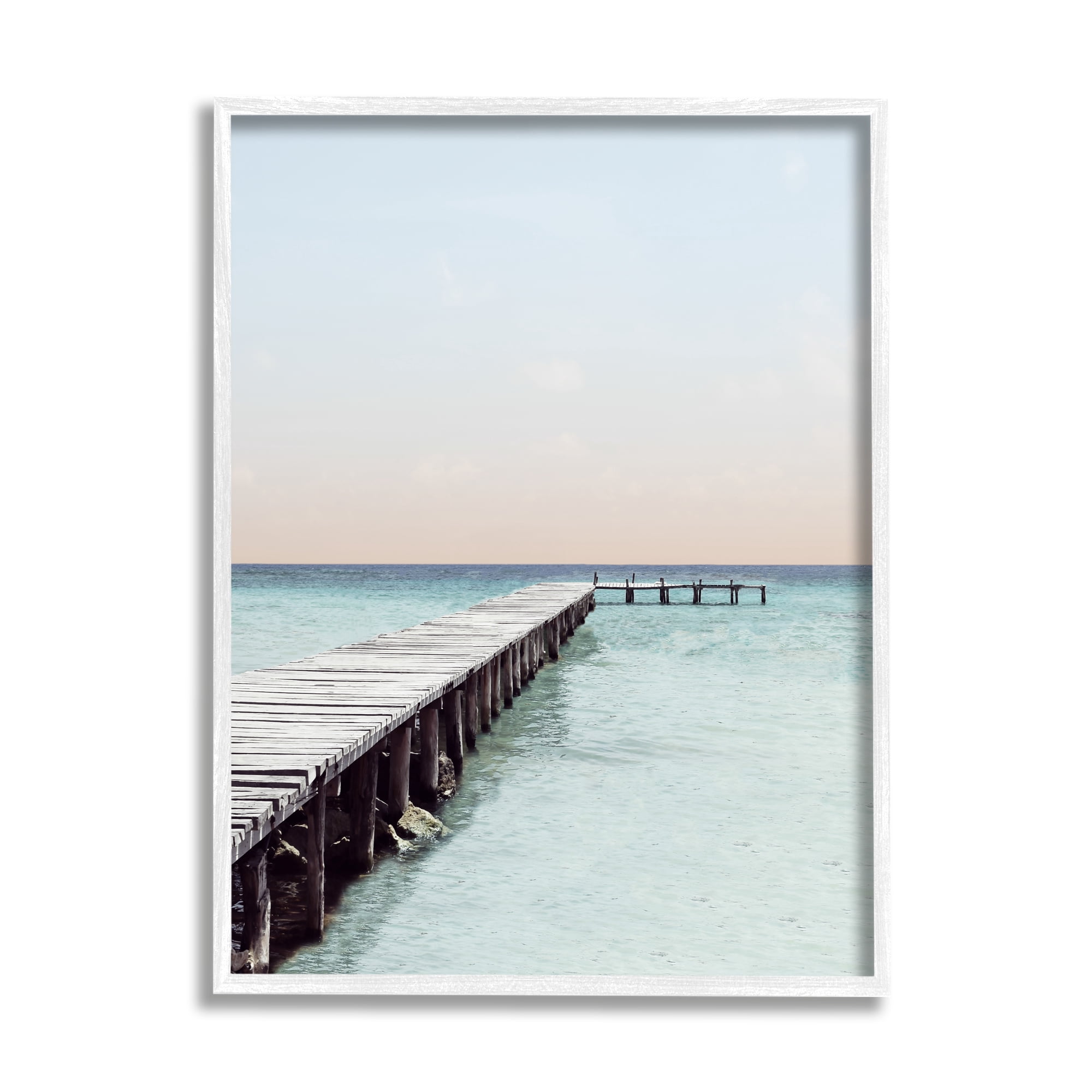 Stupell Industries Quiet Sunrise Sunset Dock Pier Soothing Ocean Scene Photography White Framed Art Print Wall Art, 16x20, by Natalie Carpentieri
