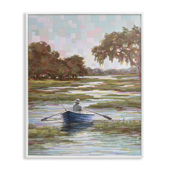 Stupell Industries Quiet Time on the River Landscape & Nature Painting White Framed Art Print Wall Art, 11 x 14