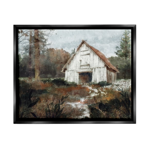 Stupell Industries Quiet Woodland Cabin Landscape Landscape Painting Black Floater Framed Art Print Wall Art