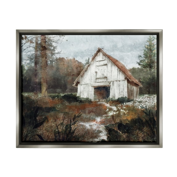 Stupell Industries Quiet Woodland Cabin Landscape Landscape Painting Gray Floater Framed Art Print Wall Art