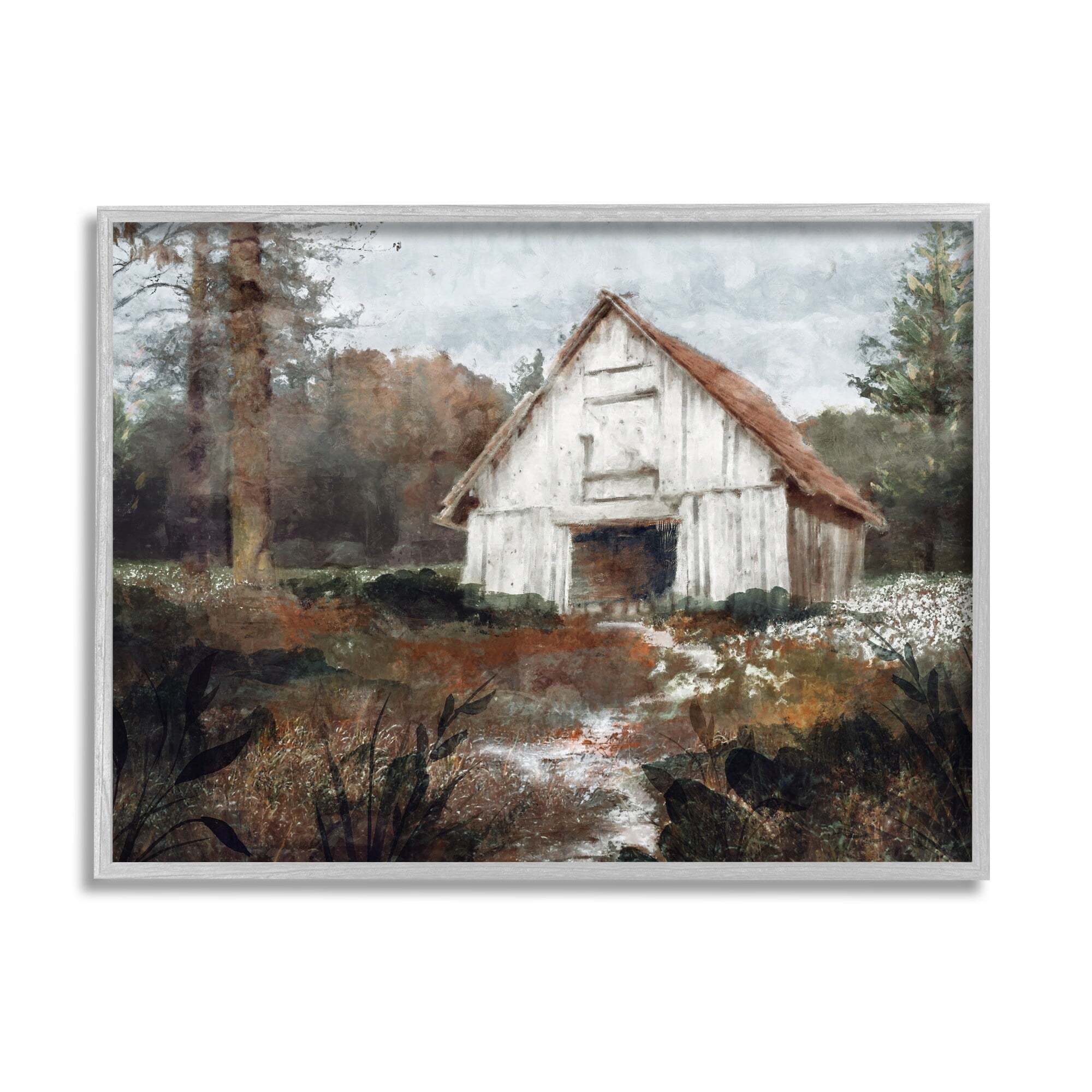 Stupell Industries Quiet Woodland Cabin Landscape Landscape Painting Gray Framed Art Print Wall Art