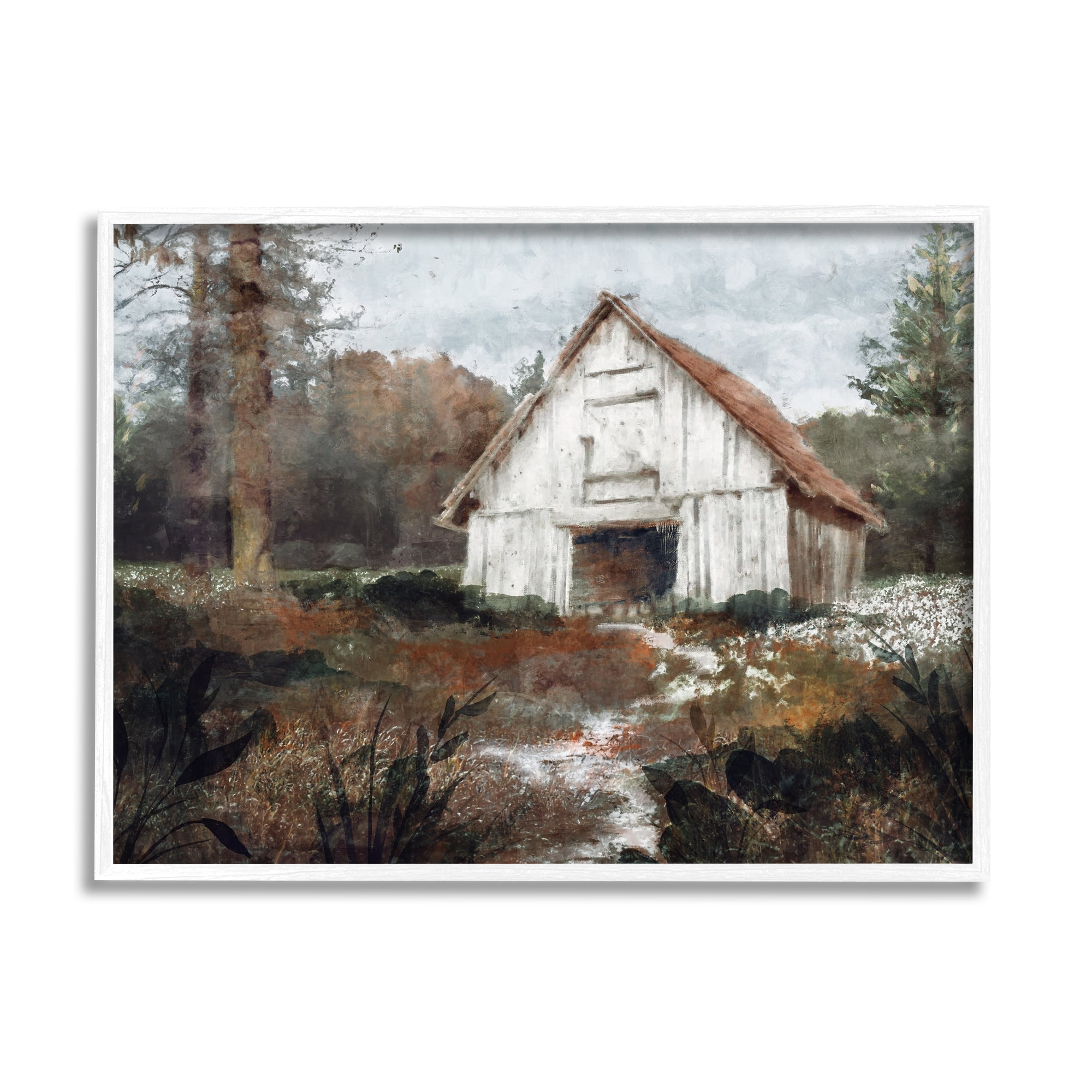 Stupell Industries Quiet Woodland Cabin Landscape Landscape Painting White Framed Art Print Wall Art