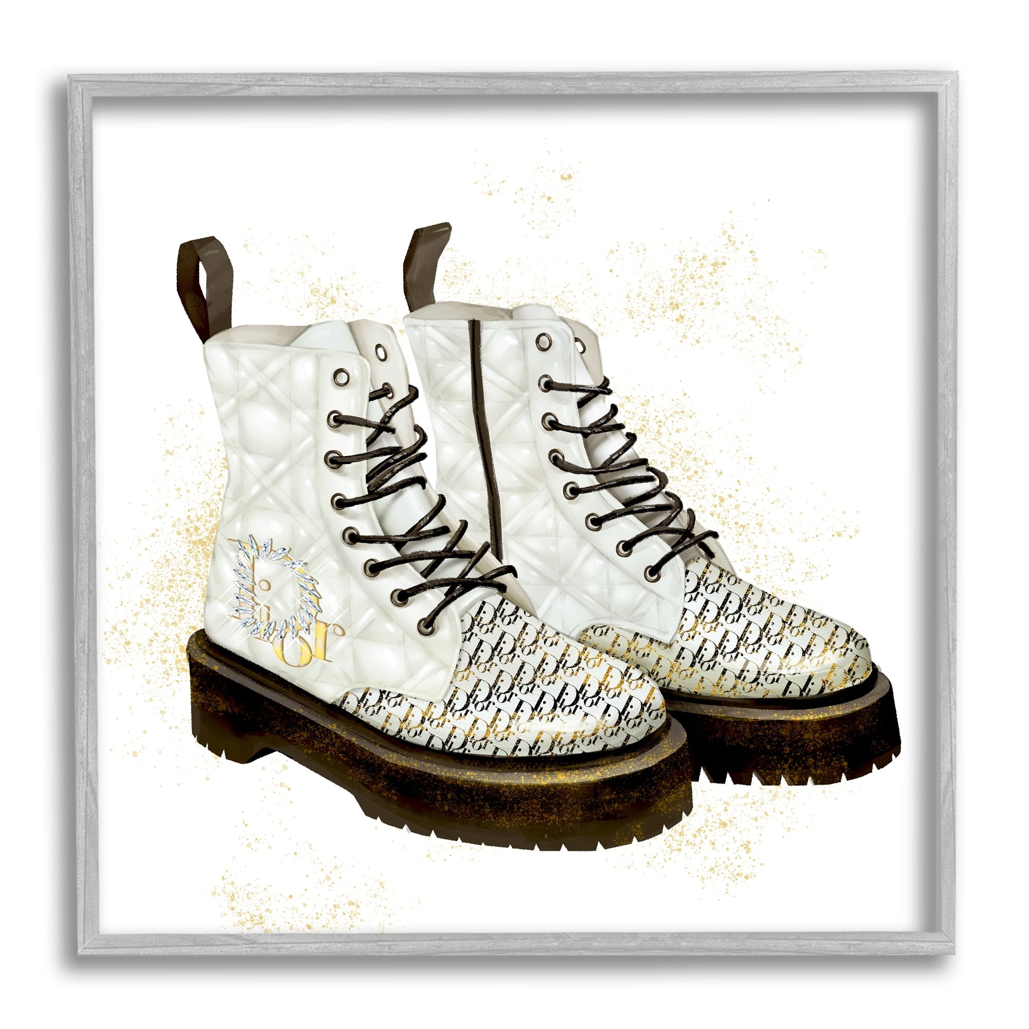 Stupell Industries Quilted Leather Fashion Boots Brilliant Gems Deluxe Pattern,12 x 12, Design by Ziwei Li