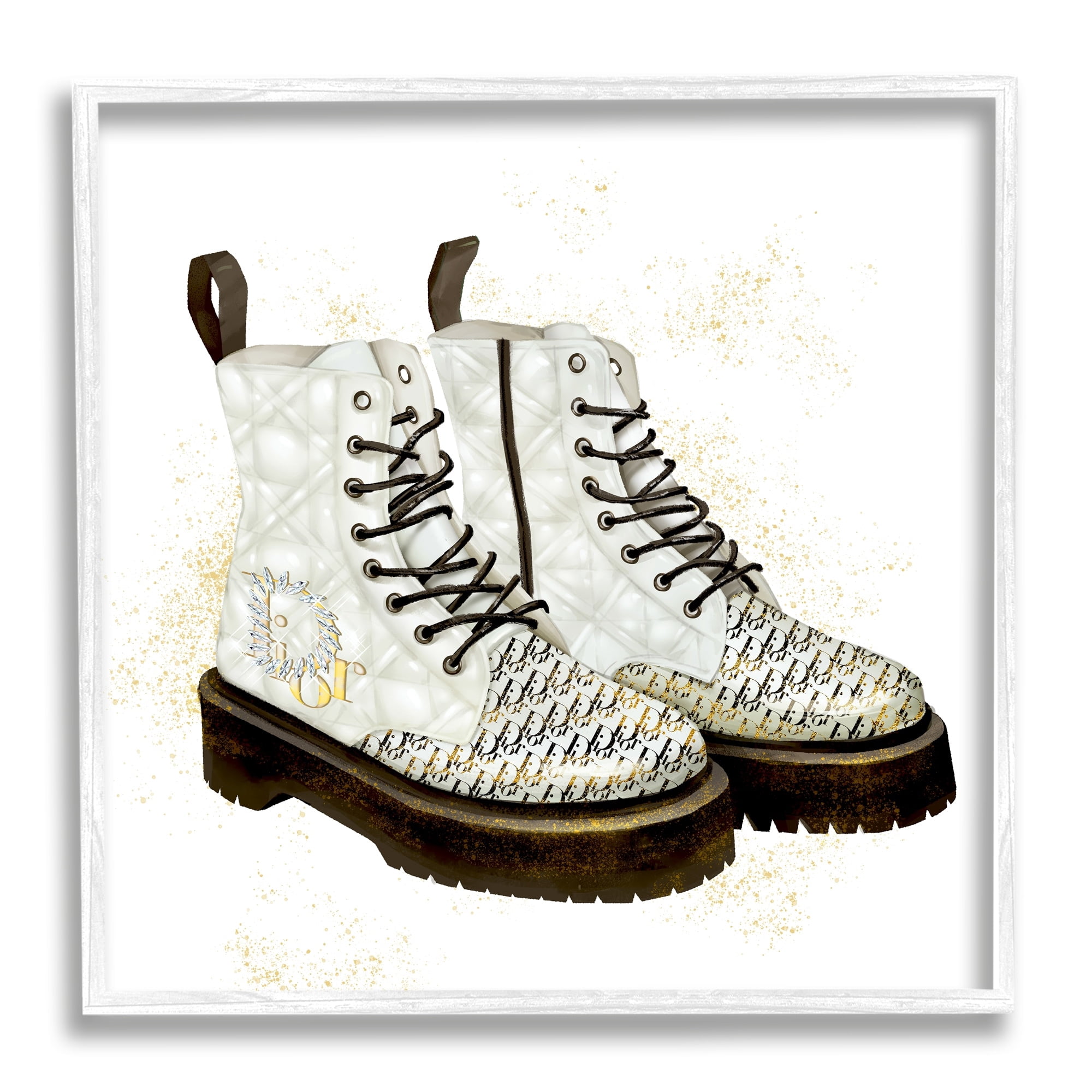 Stupell Industries Quilted Leather Fashion Boots Brilliant Gems Deluxe Pattern,17 x 17, Design by Ziwei Li