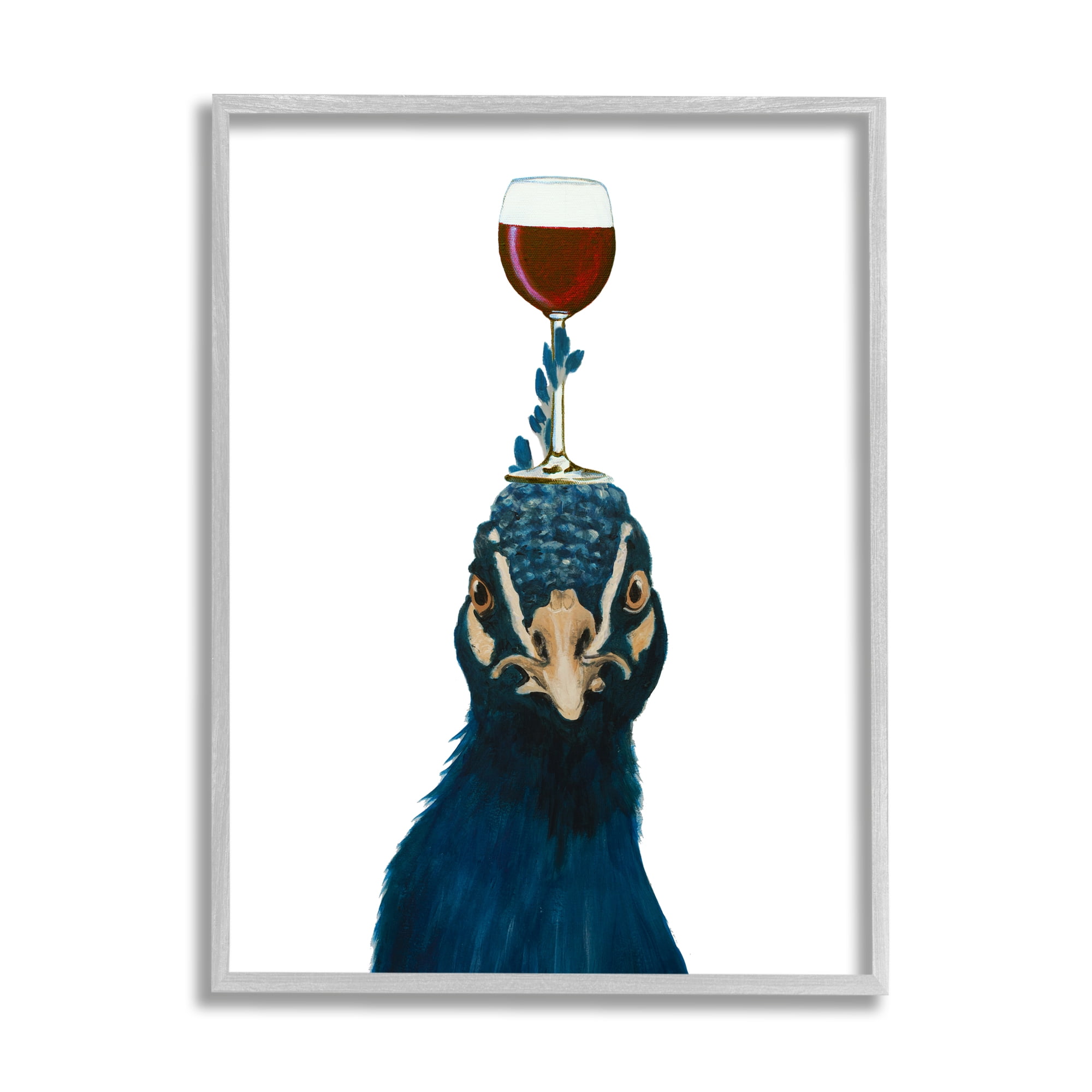Stupell Industries Quirky Blue Peacock Balancing Wine Glass On Head, 11 x 14, Design by Coco de Paris