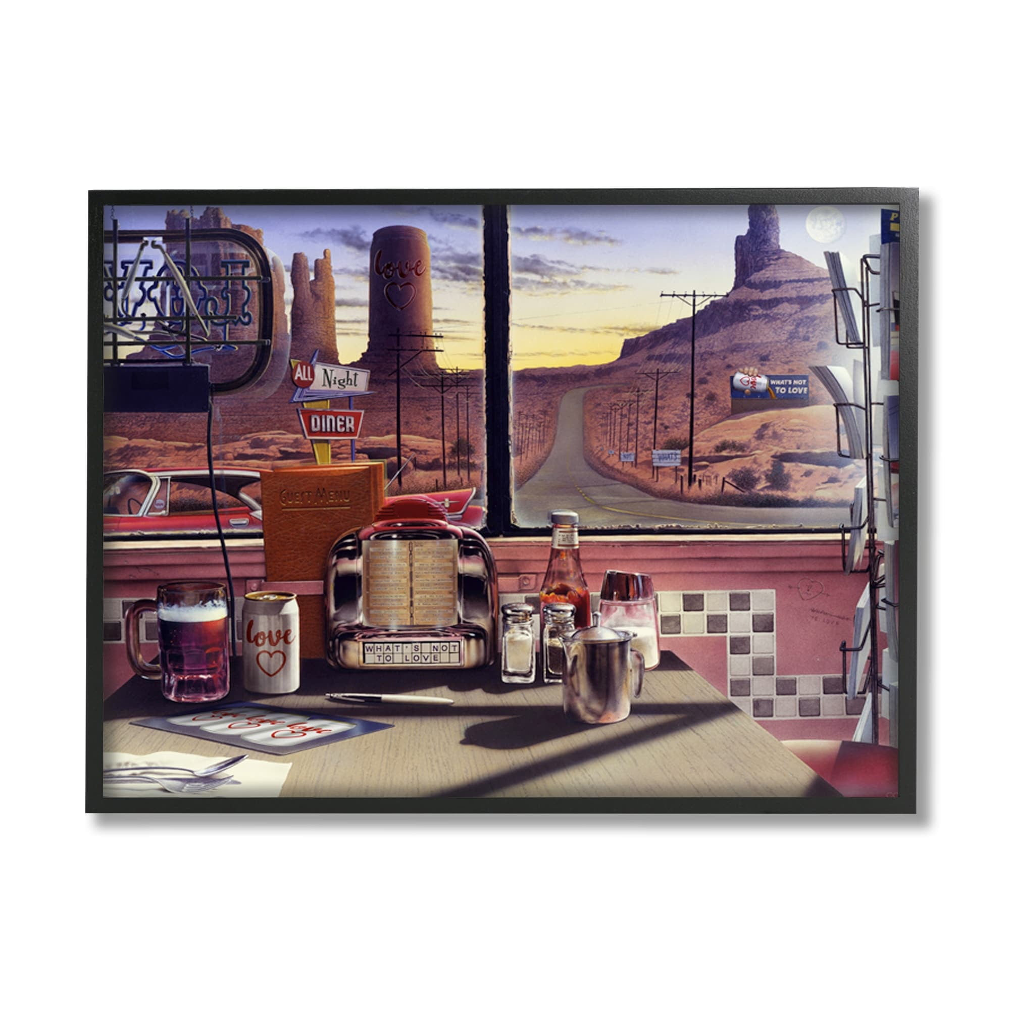 Stupell Industries Quirky Canyon Diner Surreal Scenery Postcards Table Framed Wall Art, 14 x 11, Design by Jadei Graphics