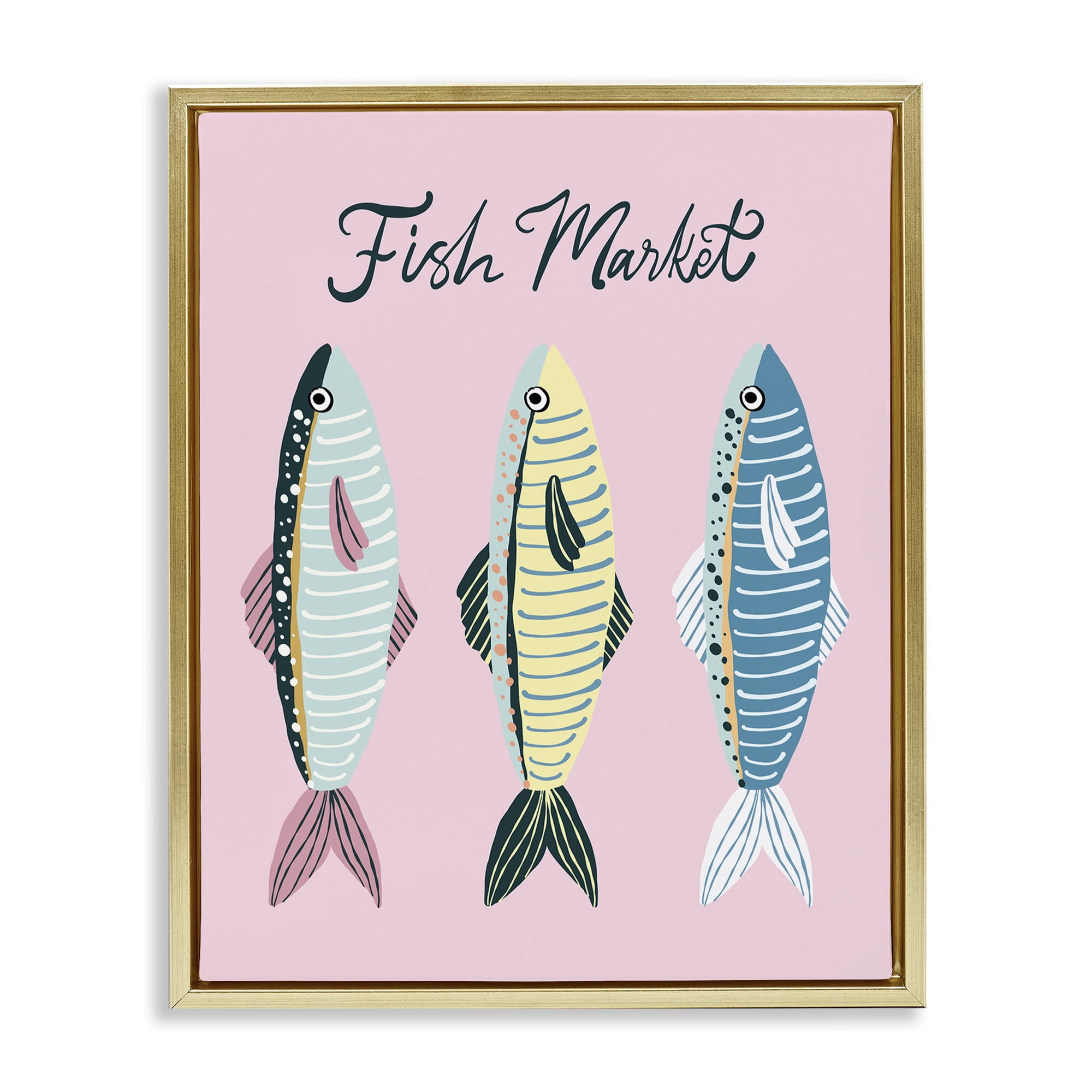 Stupell Industries Quirky Coastal Fish Market Gold Framed Floater Canvas Wall Art, design by Hey Bre! Creative Studio