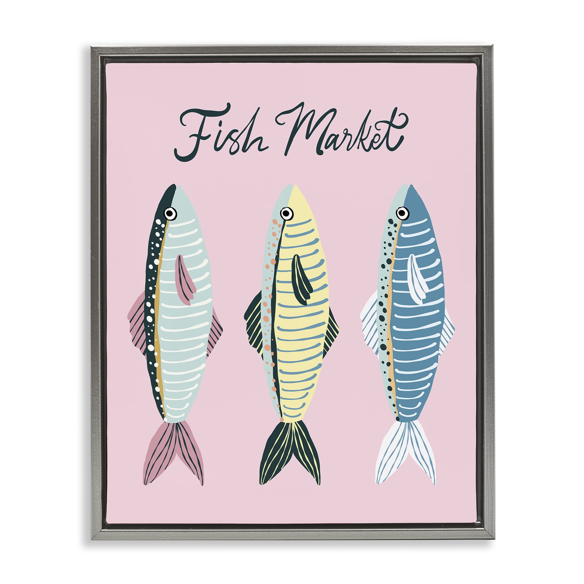 Stupell Industries Quirky Coastal Fish Market Gray Framed Floater Canvas Wall Art, design by Hey Bre! Creative Studio