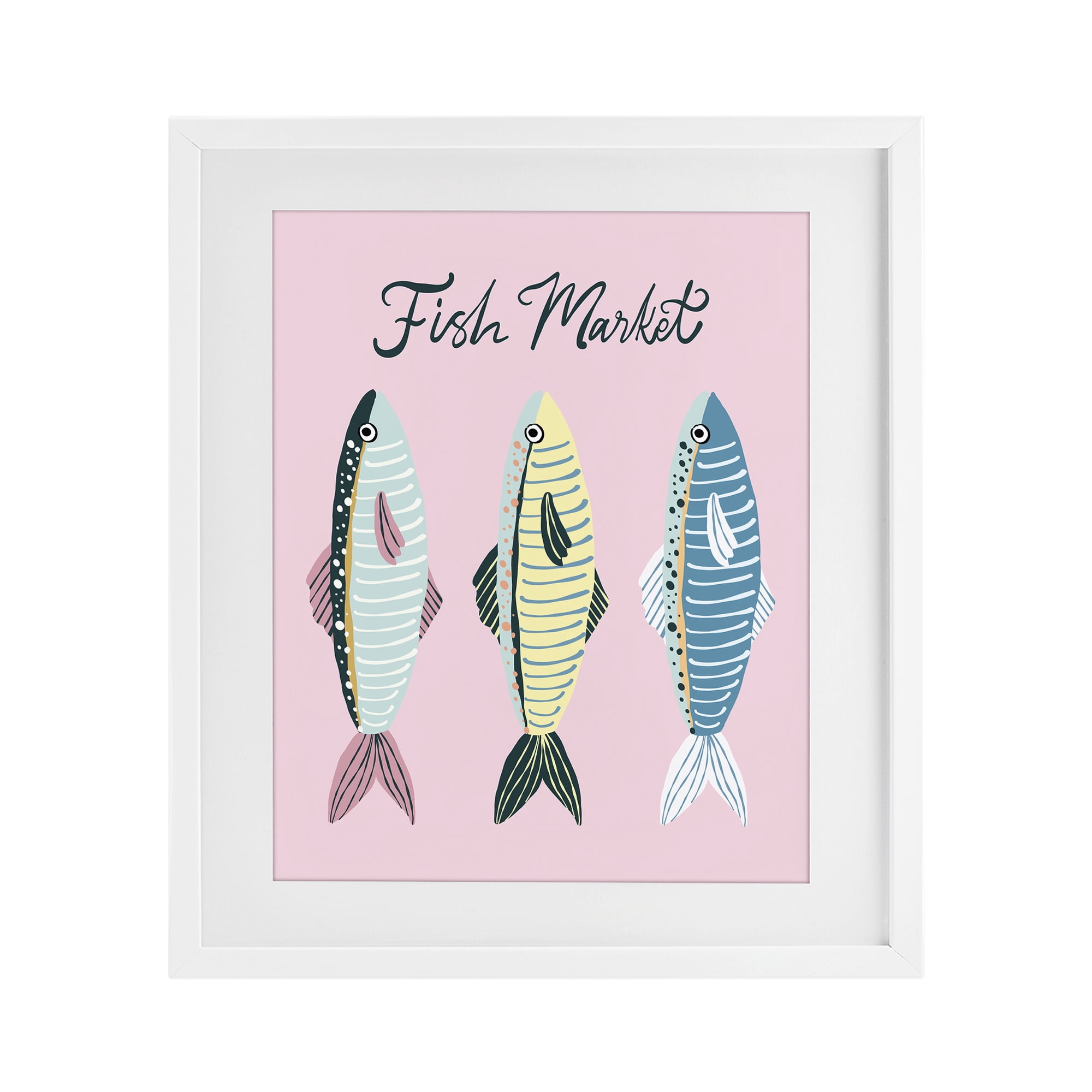 Stupell Industries Quirky Coastal Fish Market White Framed Print Under Glass, design by Hey Bre! Creative Studio