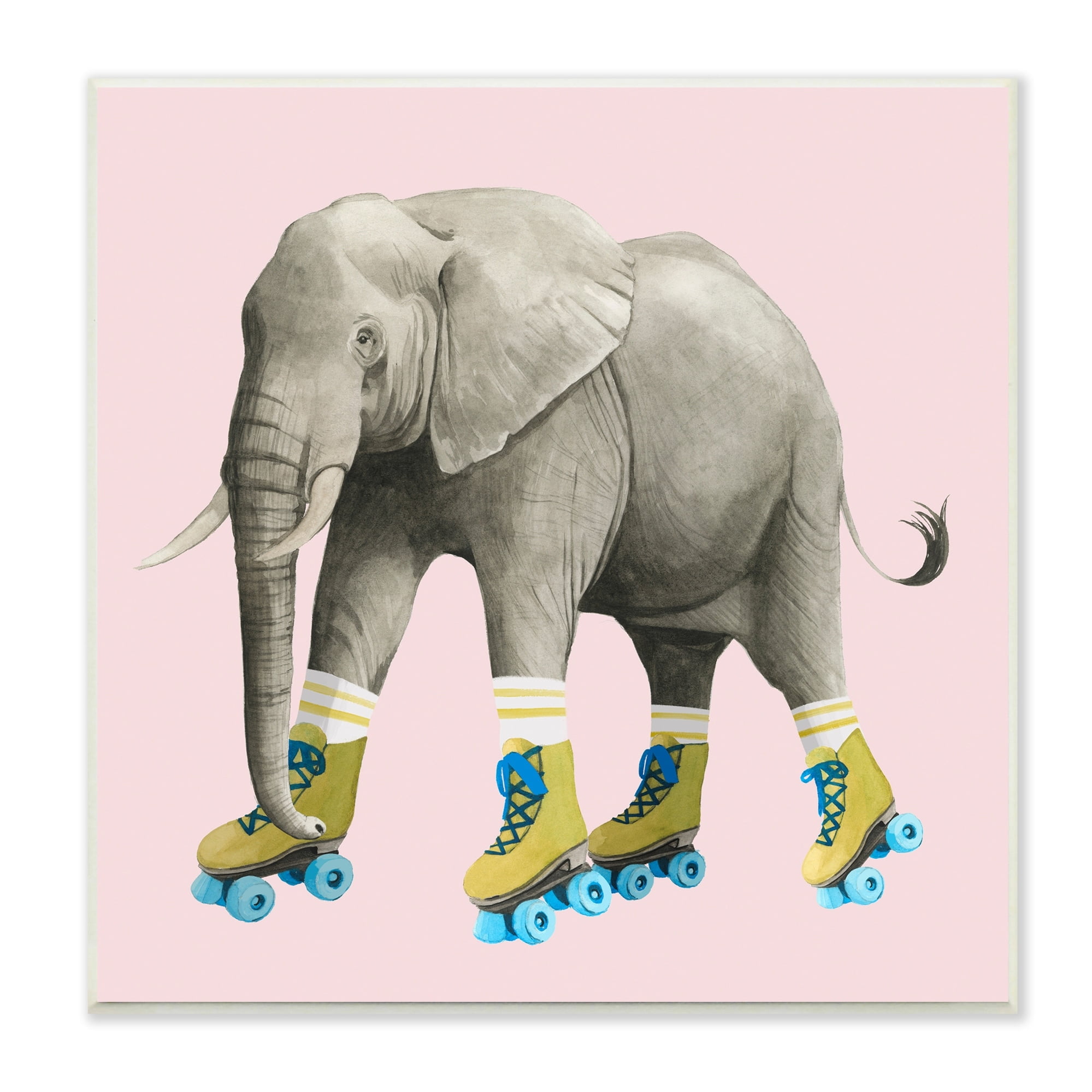 Stupell Industries Quirky Elephant Roller Skating Retro Pink Background , 12 x 12, Design by Grace Popp