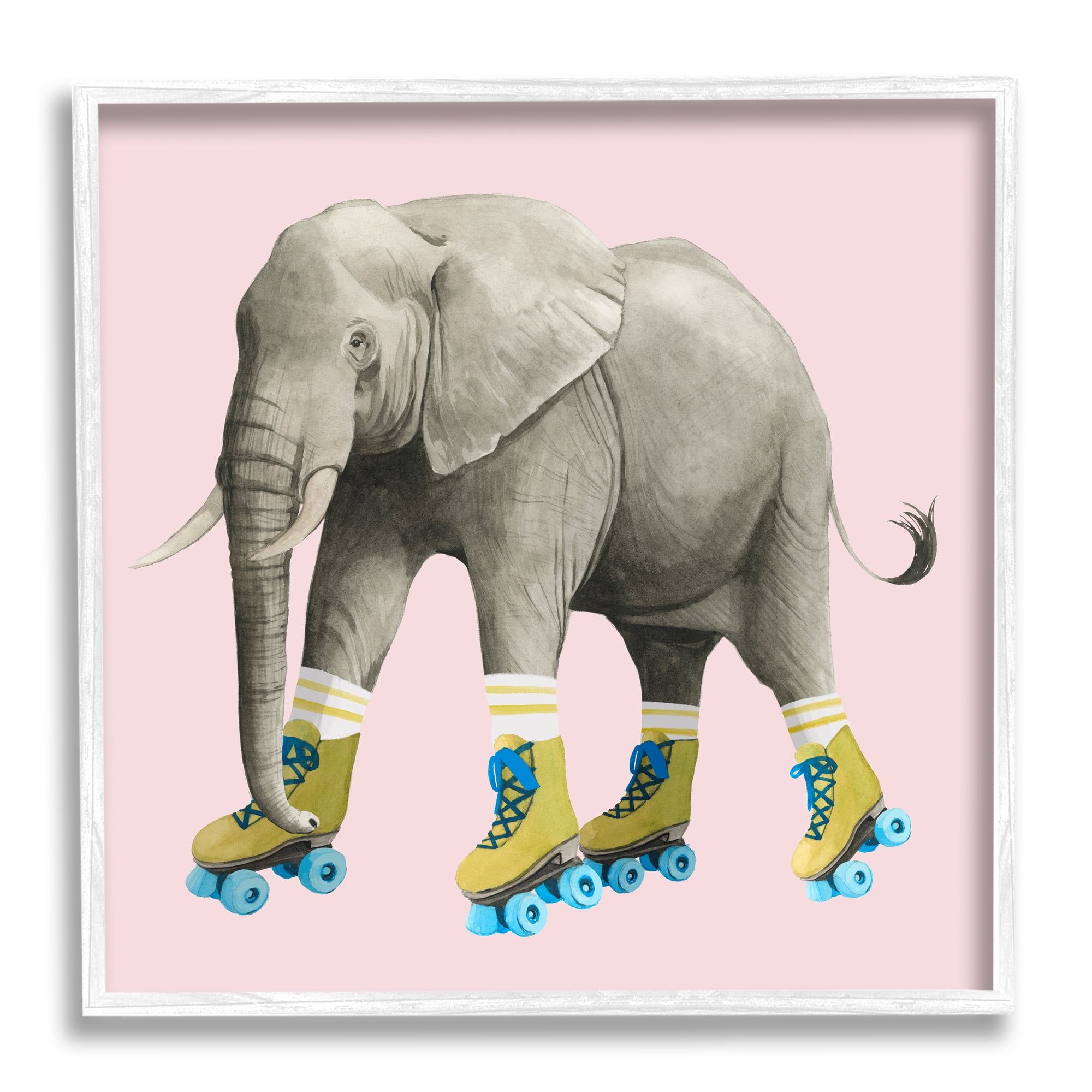 Stupell Industries Quirky Elephant Roller Skating Retro Pink Background , 24 x 24, Design by Grace Popp