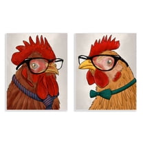 Stupell Industries Quirky Hipster Roosters Animals Painting Unframed Art Print Wall Art, 11 x 14, Set of 2