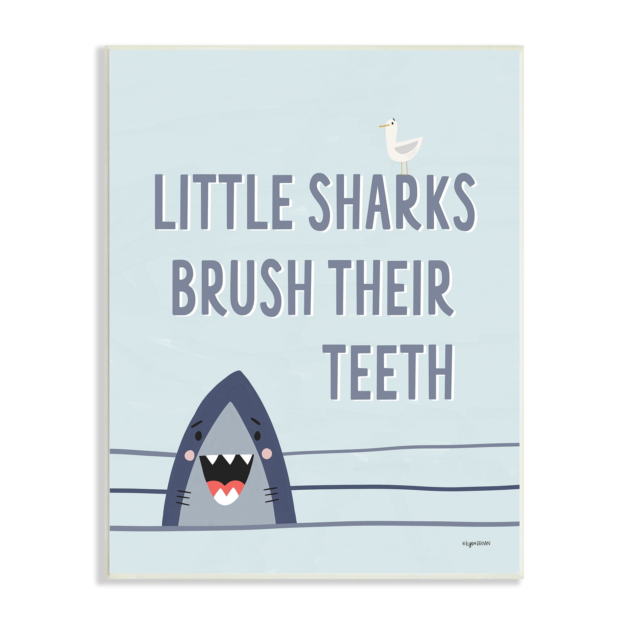Stupell Industries Quirky Little Sharks Brush Teeth Text Nautical Design Graphic Art Unframed Art Print Wall Art, 10x15, by Kyra Brown